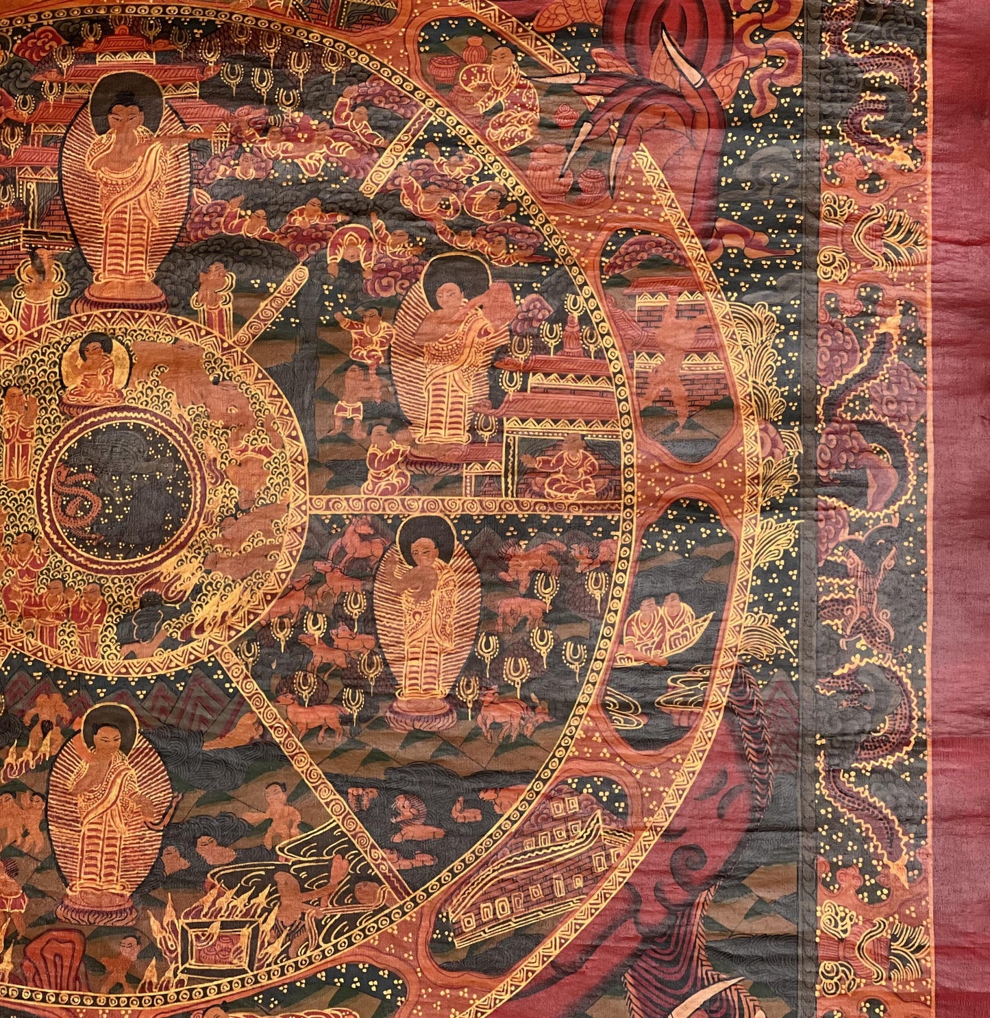 Wheel of Life Thangka | Hand-Painted Tibetan Buddhist Mandala Art  |  Oil Varnished
