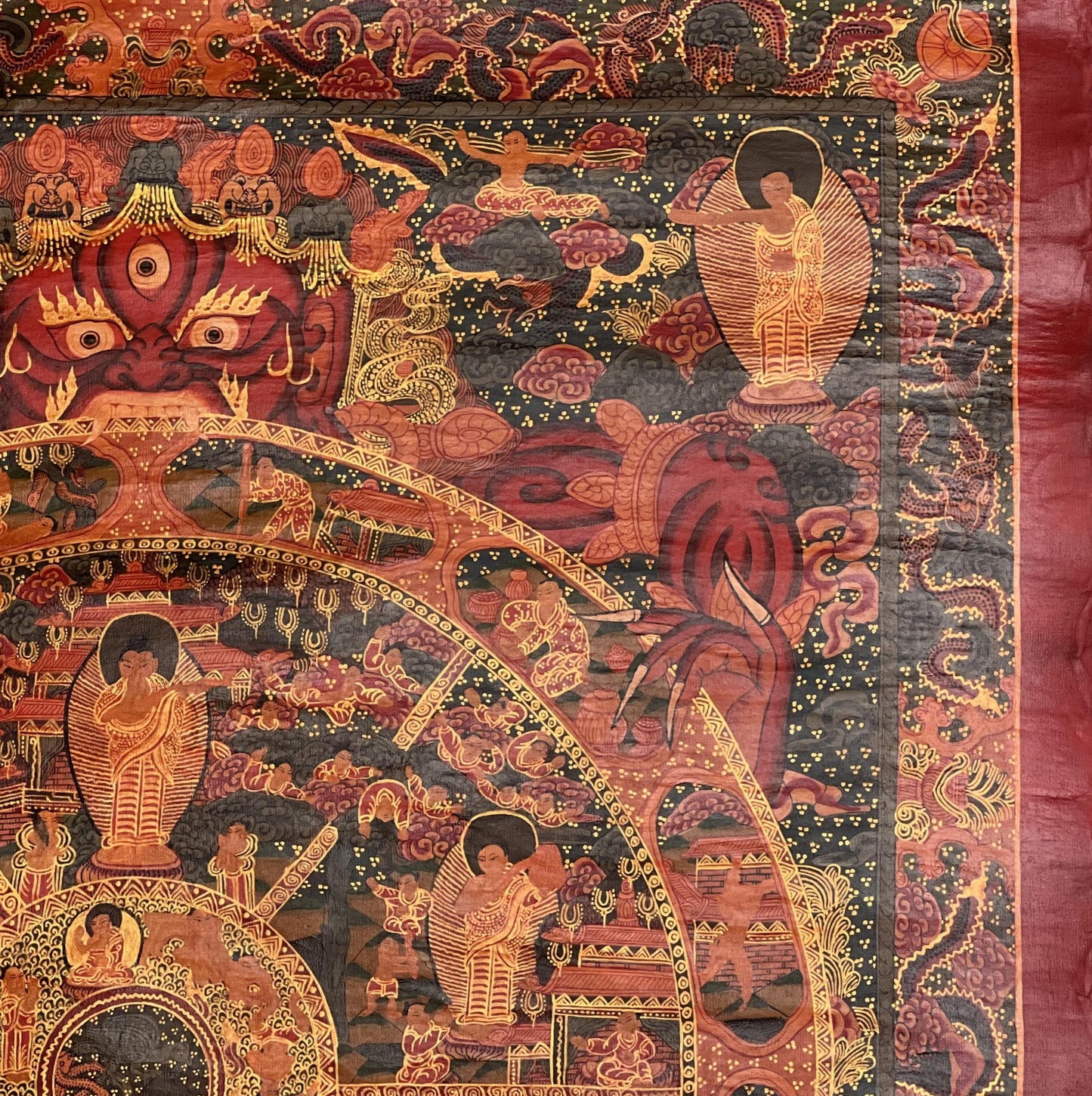 Wheel of Life Thangka | Hand-Painted Tibetan Buddhist Mandala Art  |  Oil Varnished
