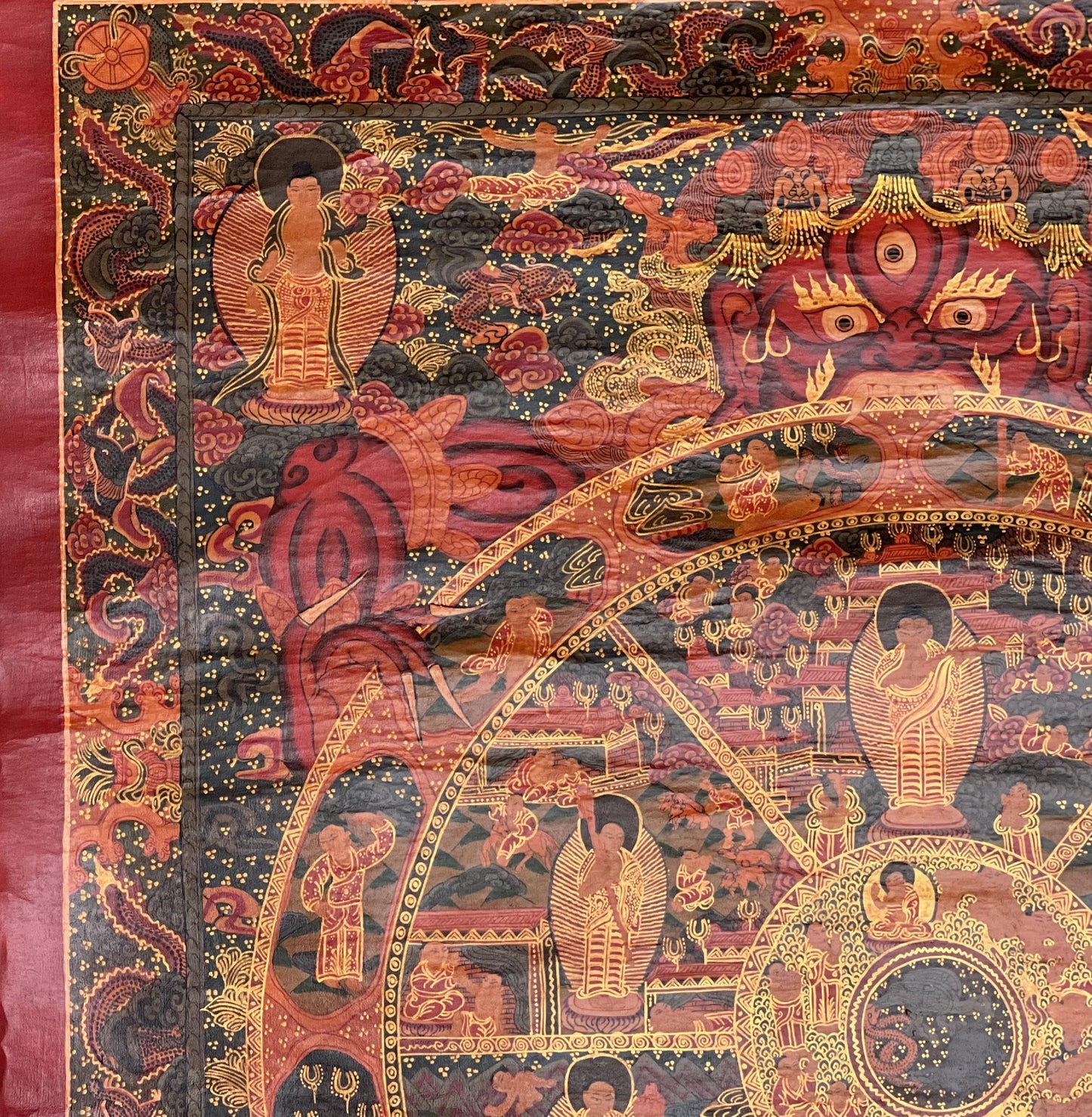 Wheel of Life Thangka | Hand-Painted Tibetan Buddhist Mandala Art  |  Oil Varnished