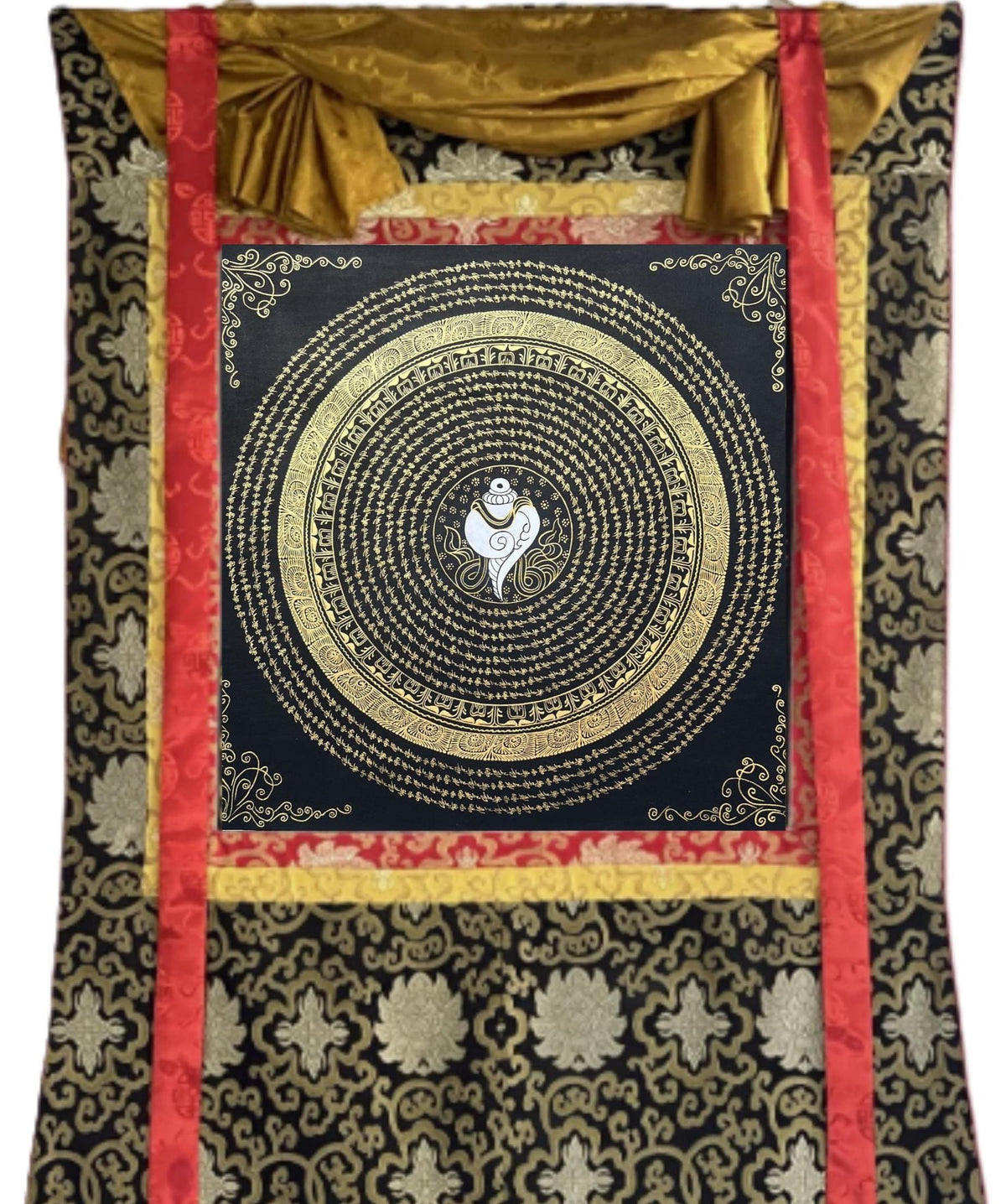 Hand-Painted Conch Shell Mandala Thangka  Tibetan Buddhist Art