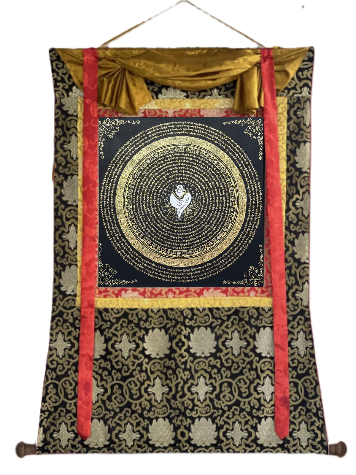 Hand-Painted Conch Shell Mandala Thangka  Tibetan Buddhist Art