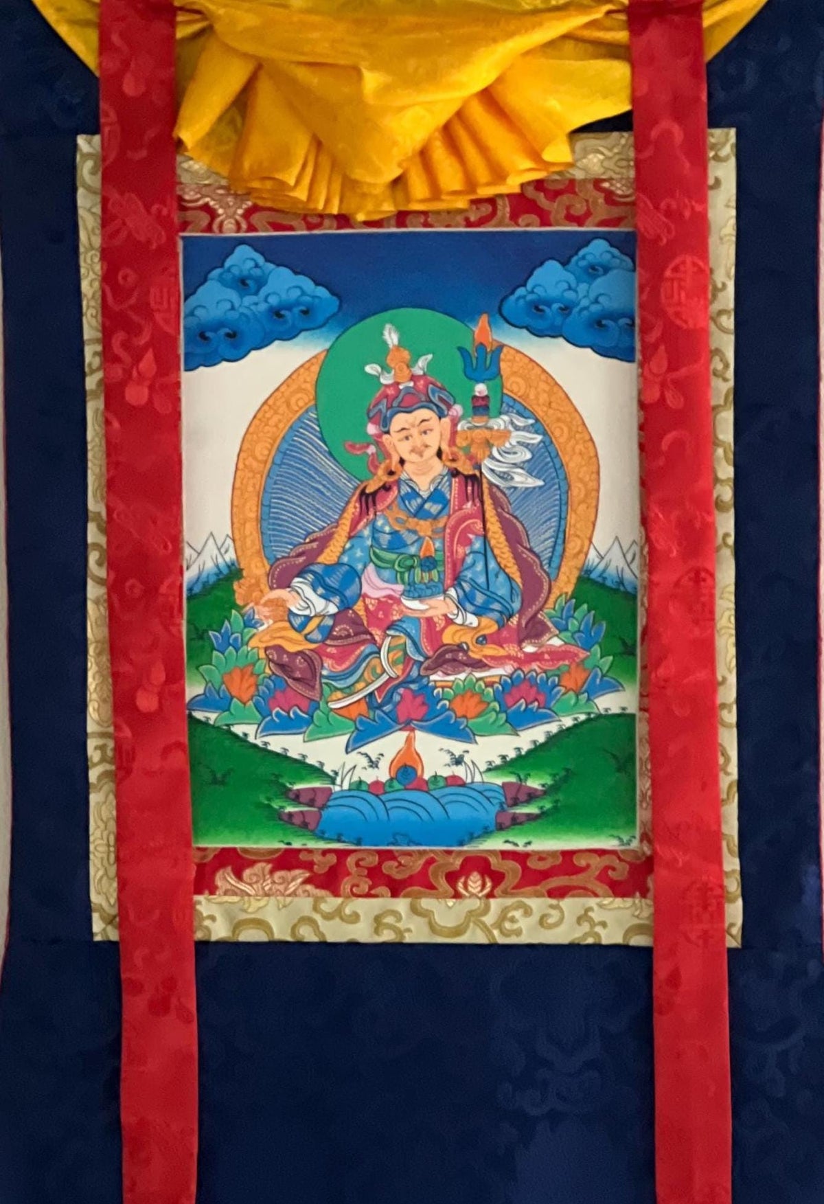 Padmasambhava Guru Rinpoche Thangka Painting | Tibetan Buddhist Art | Silk Brocade Wall Hanging