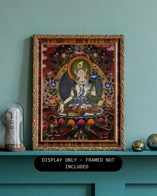 Original Hand-Painted White Tara Tibetan Thangka | Goddess of Longevity, Compassion & Healing | Buddhist Wall Art