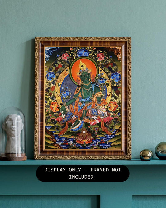 Hand-Painted Green Tara Thangka | Tibetan Healing and Protection Goddess Art