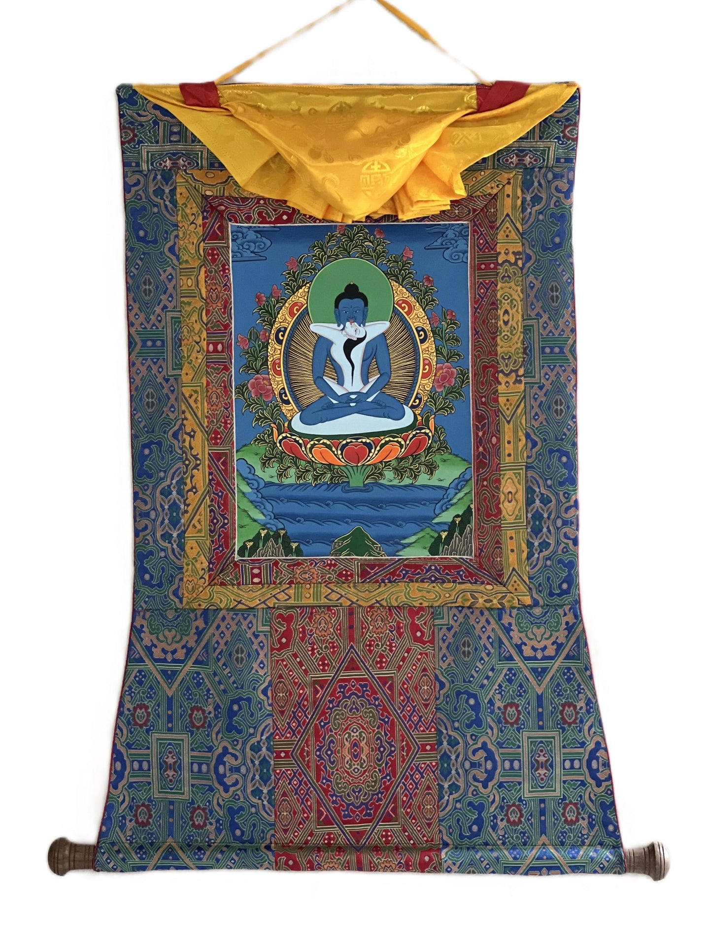 Hand-Painted Buddha Shakti Thangka | Tibetan Yab-Yum Art