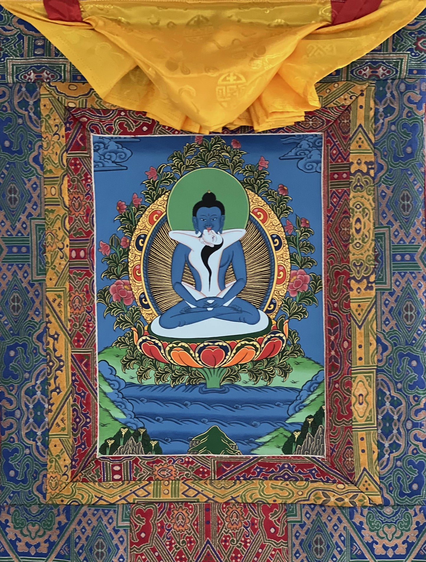 Hand-Painted Buddha Shakti Thangka | Tibetan Yab-Yum Art