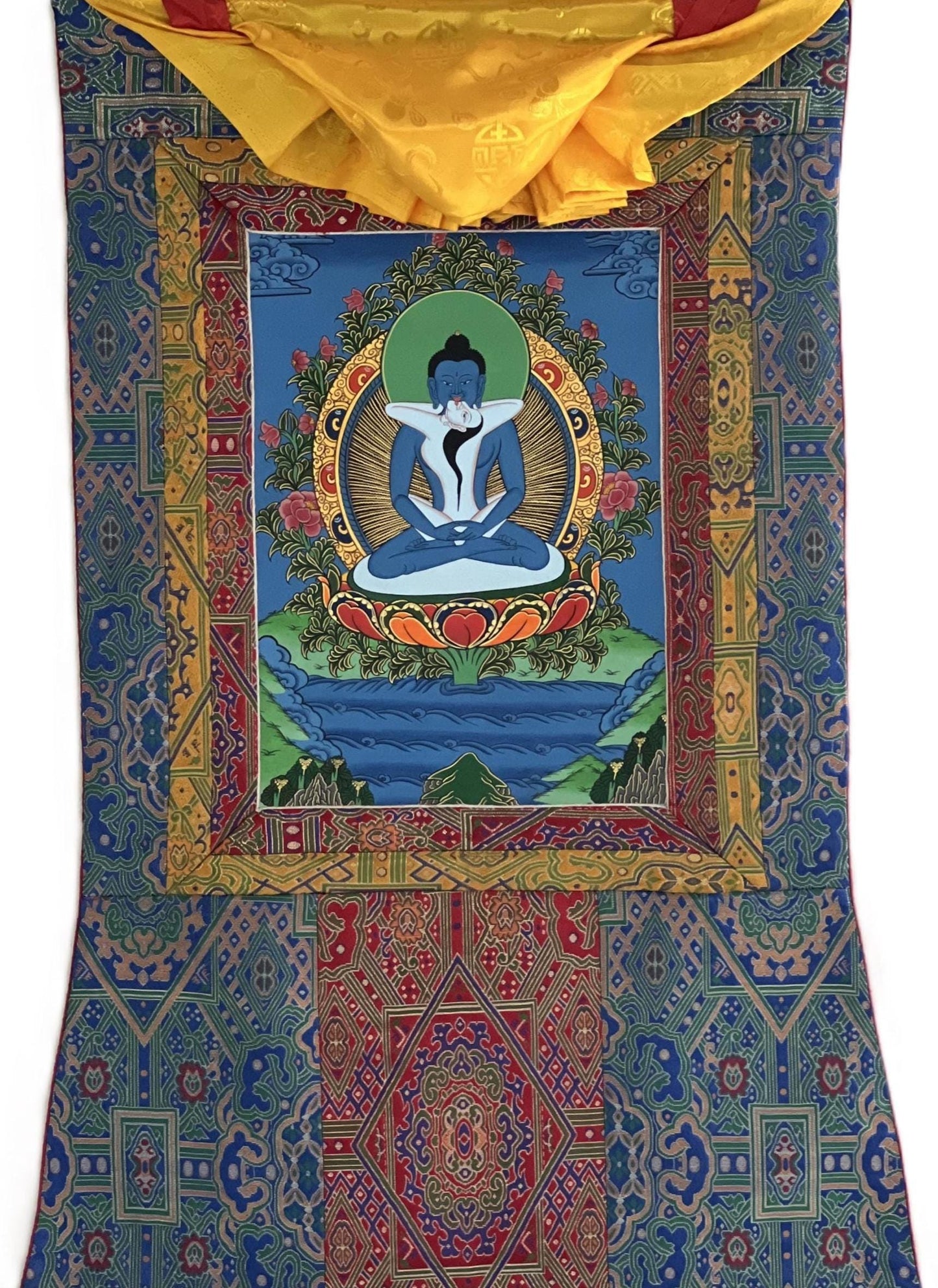 Hand-Painted Buddha Shakti Thangka | Tibetan Yab-Yum Art