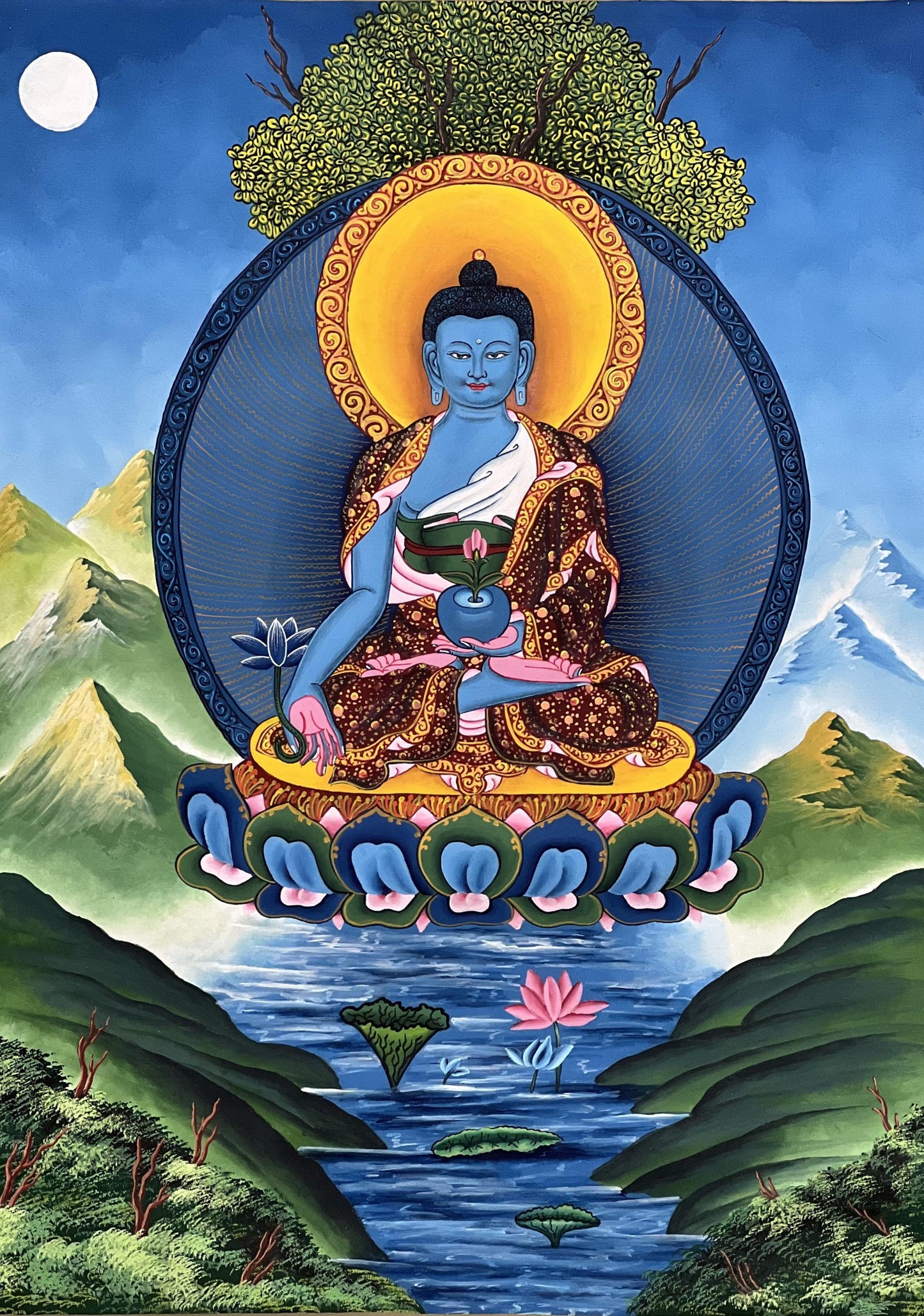 Bhaisajyaguru Medicine Buddha Paubha | Healing Thangka Art | Hand-Painted Nepal Buddhist Masterpiece