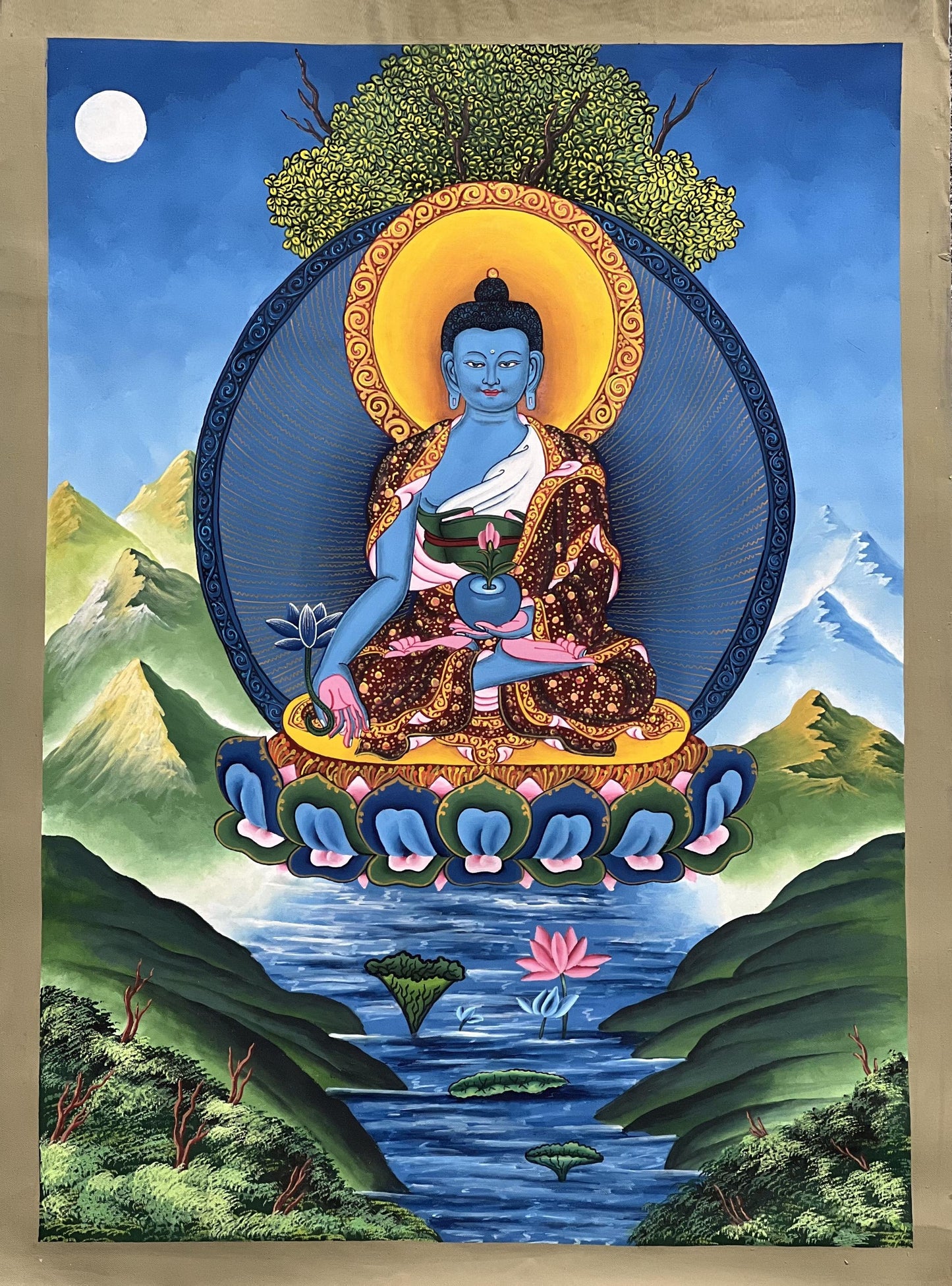 Bhaisajyaguru Medicine Buddha Paubha | Healing Thangka Art | Hand-Painted Nepal Buddhist Masterpiece