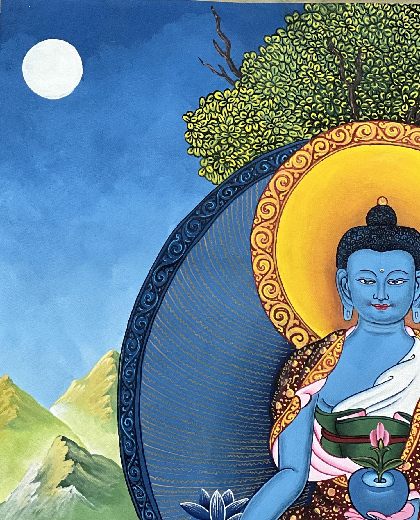 Bhaisajyaguru Medicine Buddha Paubha | Healing Thangka Art | Hand-Painted Nepal Buddhist Masterpiece