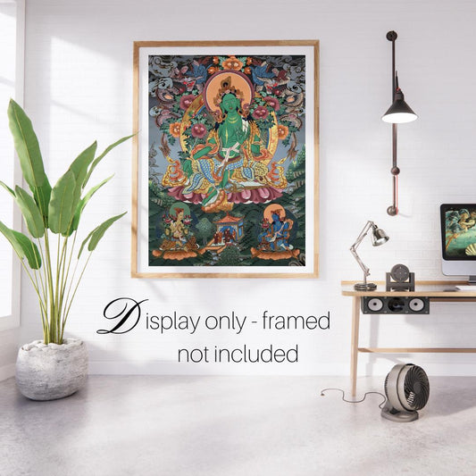 Green Tara Tibetan Thangka | Hand-Painted Buddhist Goddess Art | Compassion & Protection | Master Quality Wall Decor