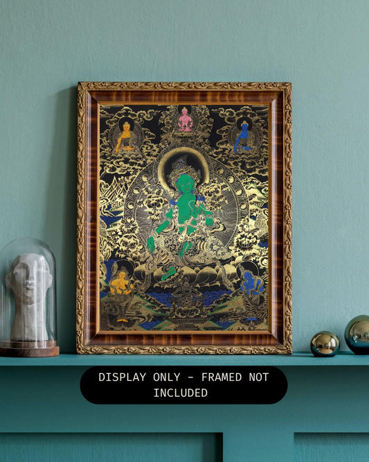 Hand painted Original Green Tara Masterpiece Painting Tibetan Wall hanging Thangka  / Thangka / Compassion Meditation