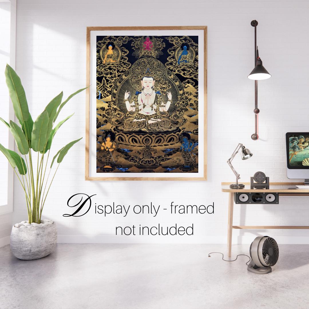 Hand-Painted Avalokiteshvara Thangka | Tibetan Buddhist Art