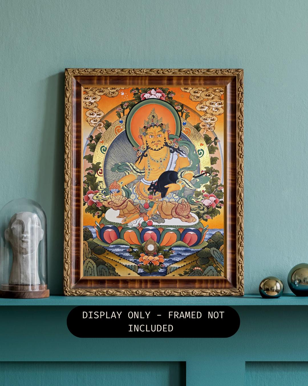 Hand-Painted Jambhala Thangka | Tibetan God of Wealth Art