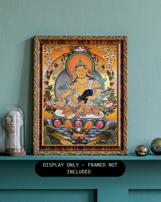Hand-Painted Jambhala Thangka | Tibetan God of Wealth Art