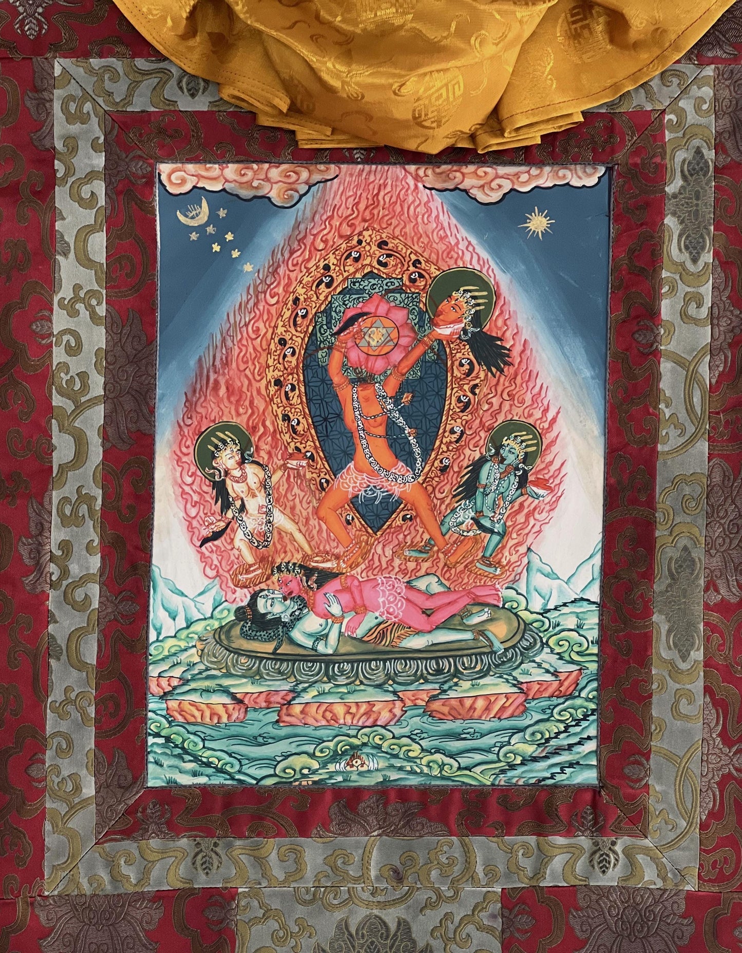 Hand Painted Chhinnamasta Thangka Painting | Hindu Mahavidya Goddess Art | Tibetan Buddhist Tantric Wall Art