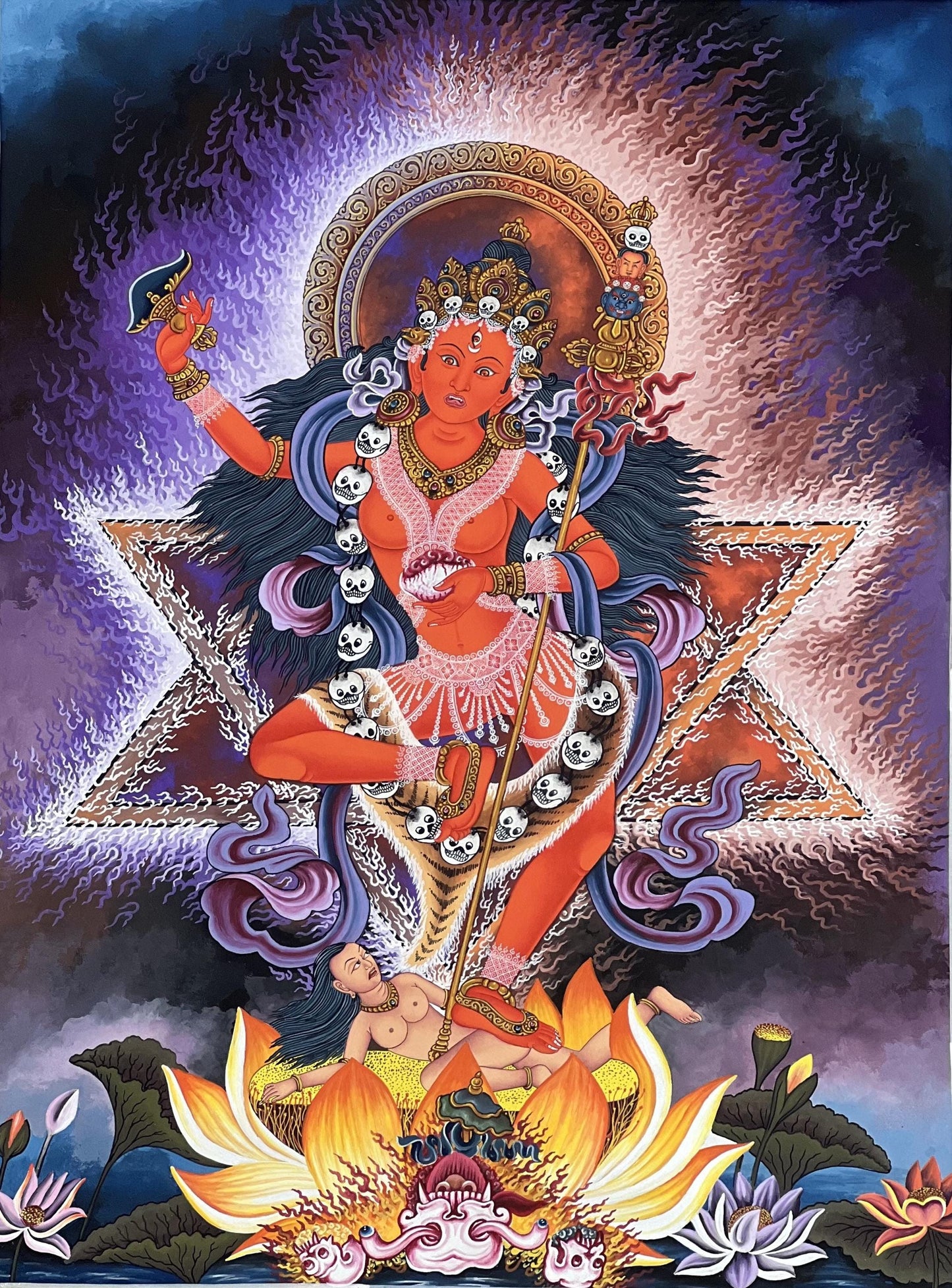 Vajravarahi Newari Paubha Original Masterpiece Art – Hand-Painted Tantric Goddess of Wisdom and Liberation Thangka