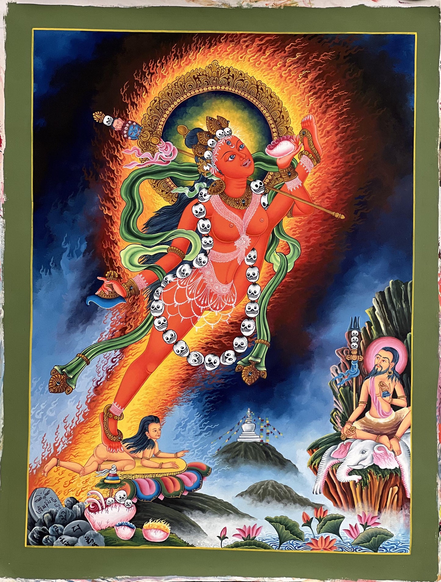 Akash Yogini Newari Paubha Thangka | Vidyadhari – The Knowledge Holder | Hand-Painted Masterpiece Art