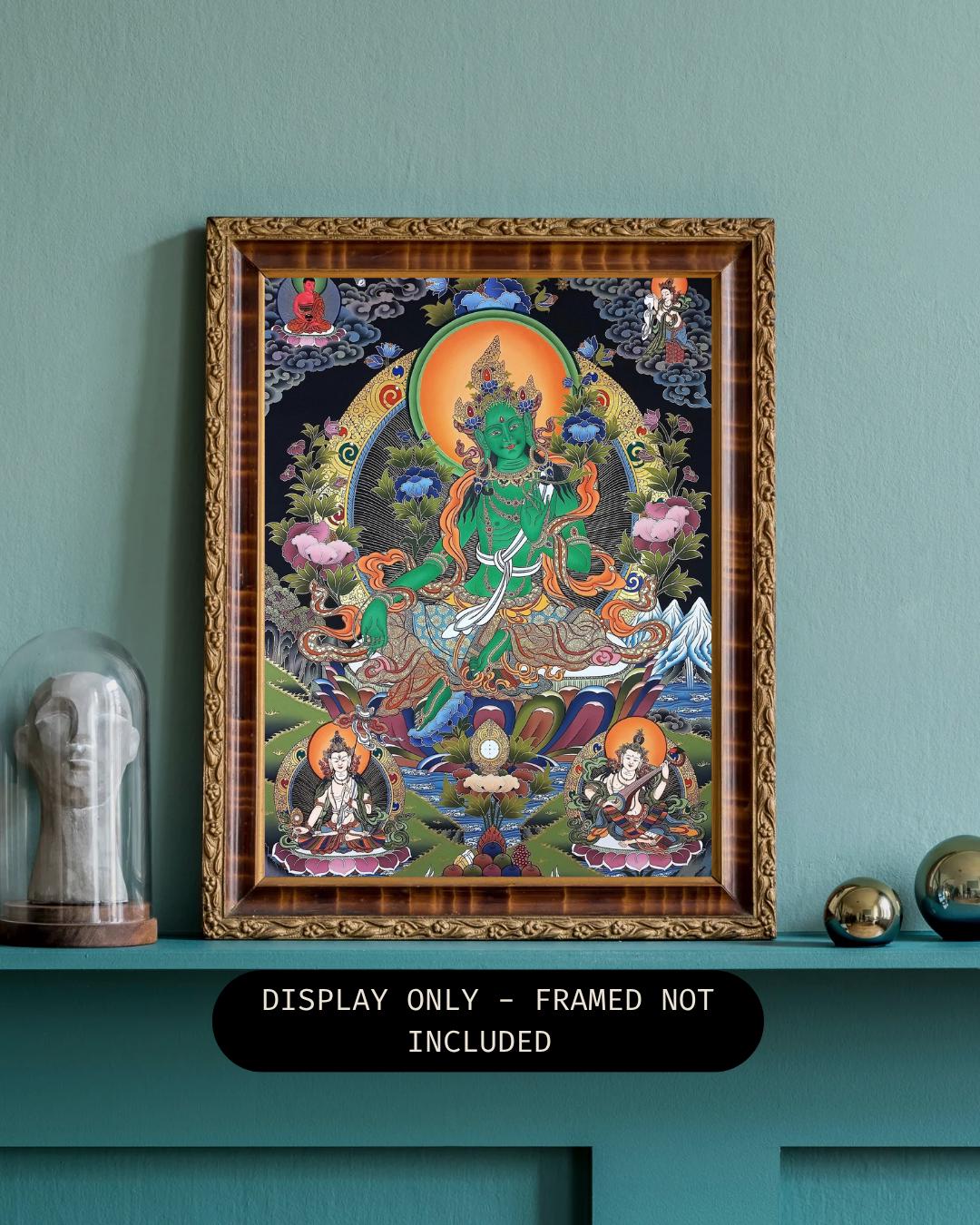 Original Large Green Tara Thangka | Hand-Painted 24K Gold Masterpiece | Tibetan Sacred Art from Nepal