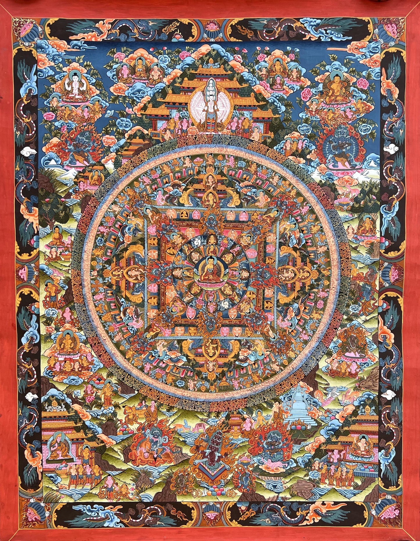 Hand-Painted Buddha Life Mandala Thangka – Tibetan Art