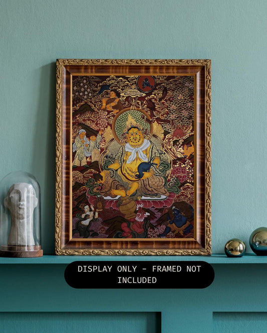 Yellow Jambhala Thangka | Hand-Painted Tibetan God of Wealth Art