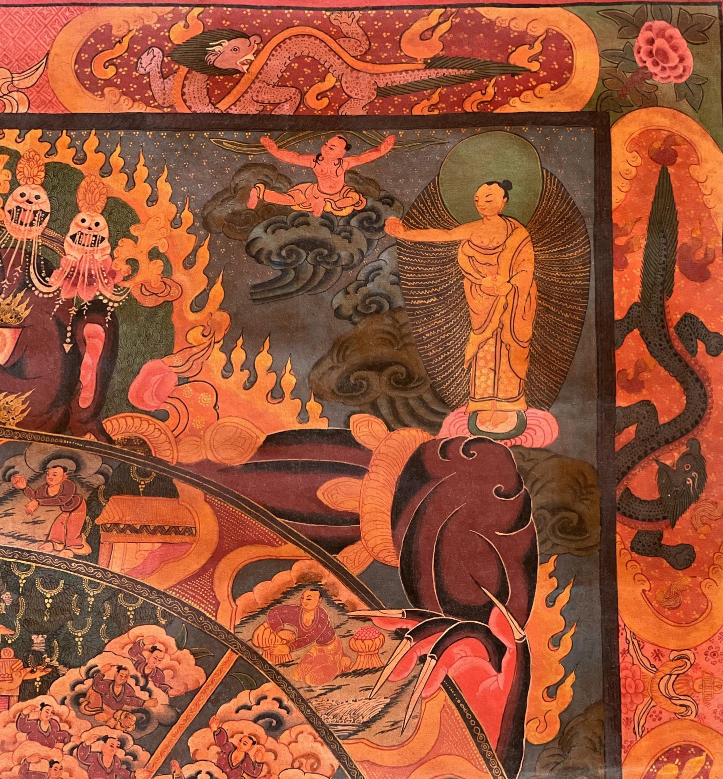 Hand-Painted Wheel of Life Tibetan Thangka | Oil-Varnished Buddhist Mandala Painting