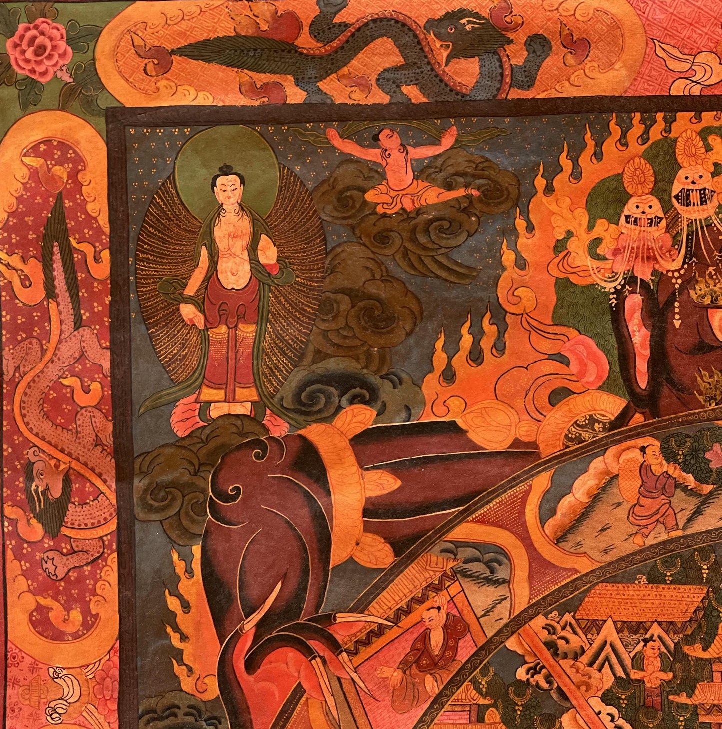 Hand-Painted Wheel of Life Tibetan Thangka | Oil-Varnished Buddhist Mandala Painting