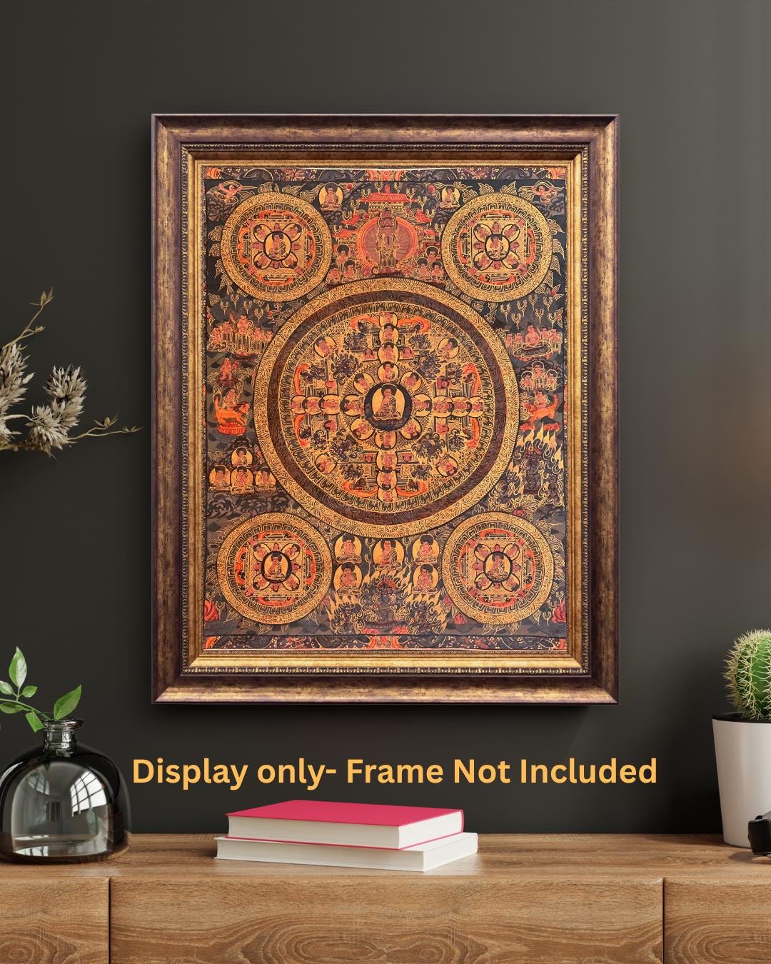 Original Hand-Painted Big Circle Buddha Life Mandala Thangka | Oil-Varnished Tibetan Art | Avalokiteshvara Mandala