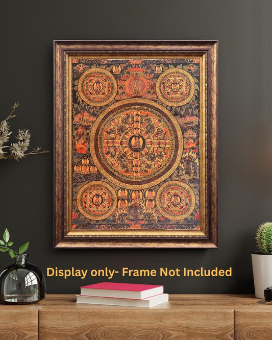 Original Hand-Painted Big Circle Buddha Life Mandala Thangka | Oil-Varnished Tibetan Art | Avalokiteshvara Mandala