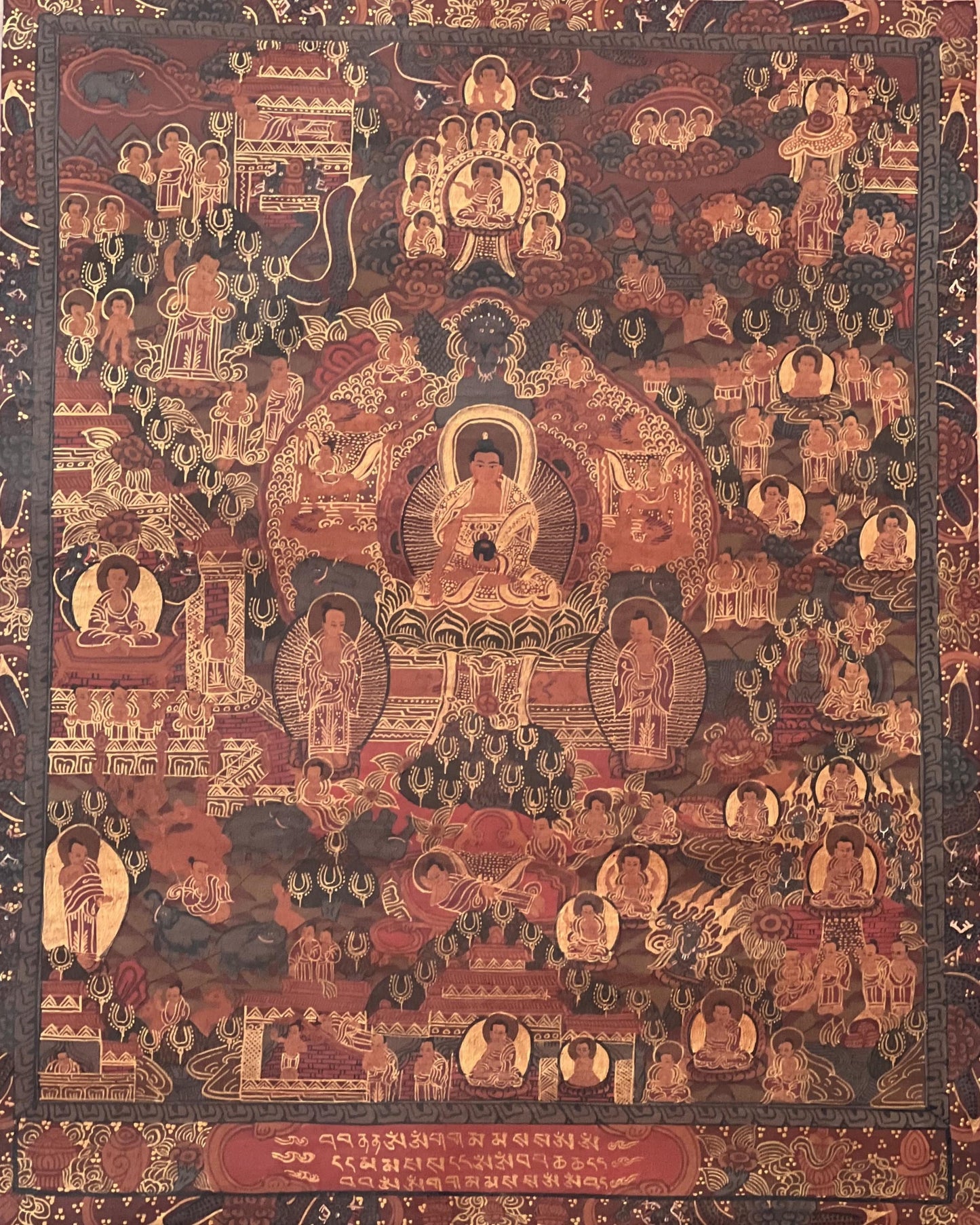 Hand-Painted  Buddha Life Mandala Tibetan Thangka Painting - Semi-Old Oil-Varnished Meditation Art