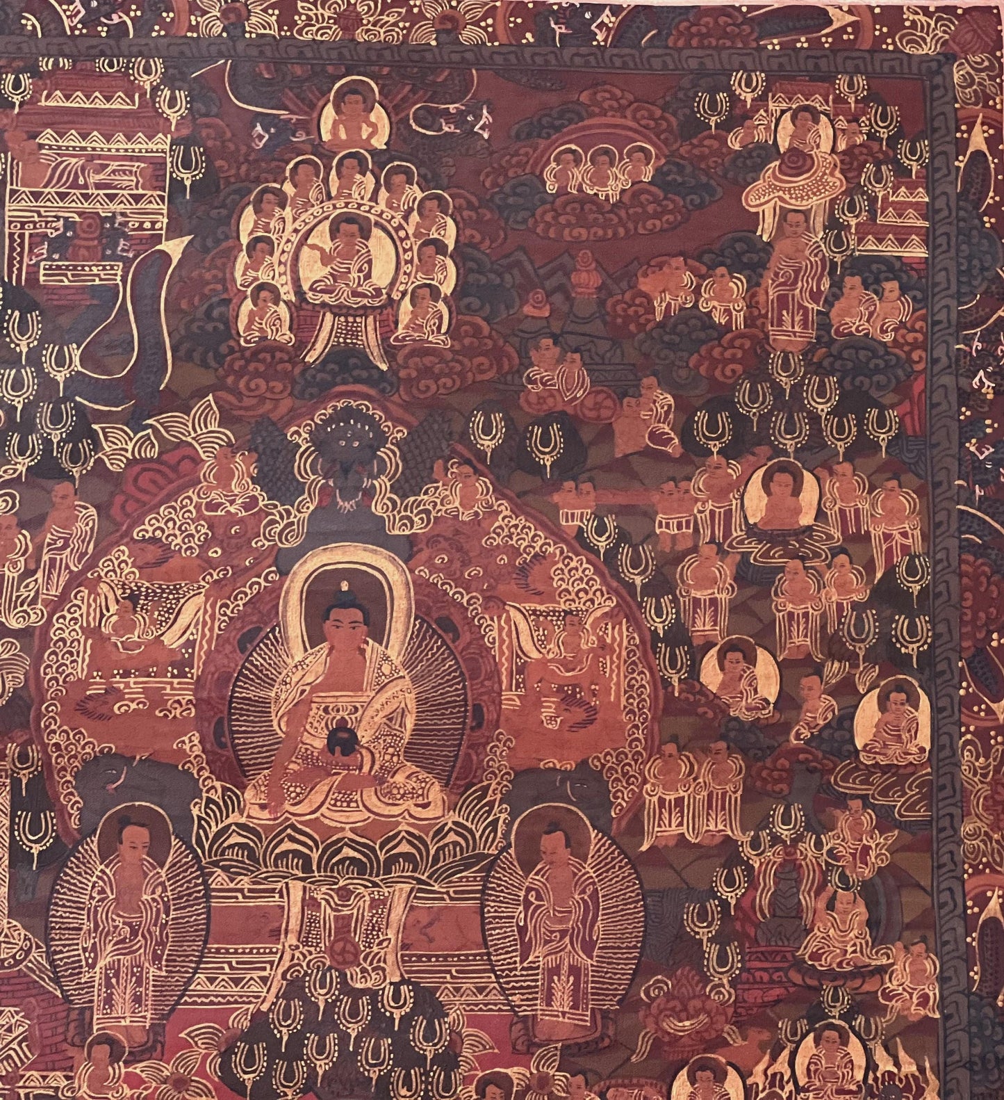 Hand-Painted  Buddha Life Mandala Tibetan Thangka Painting - Semi-Old Oil-Varnished Meditation Art