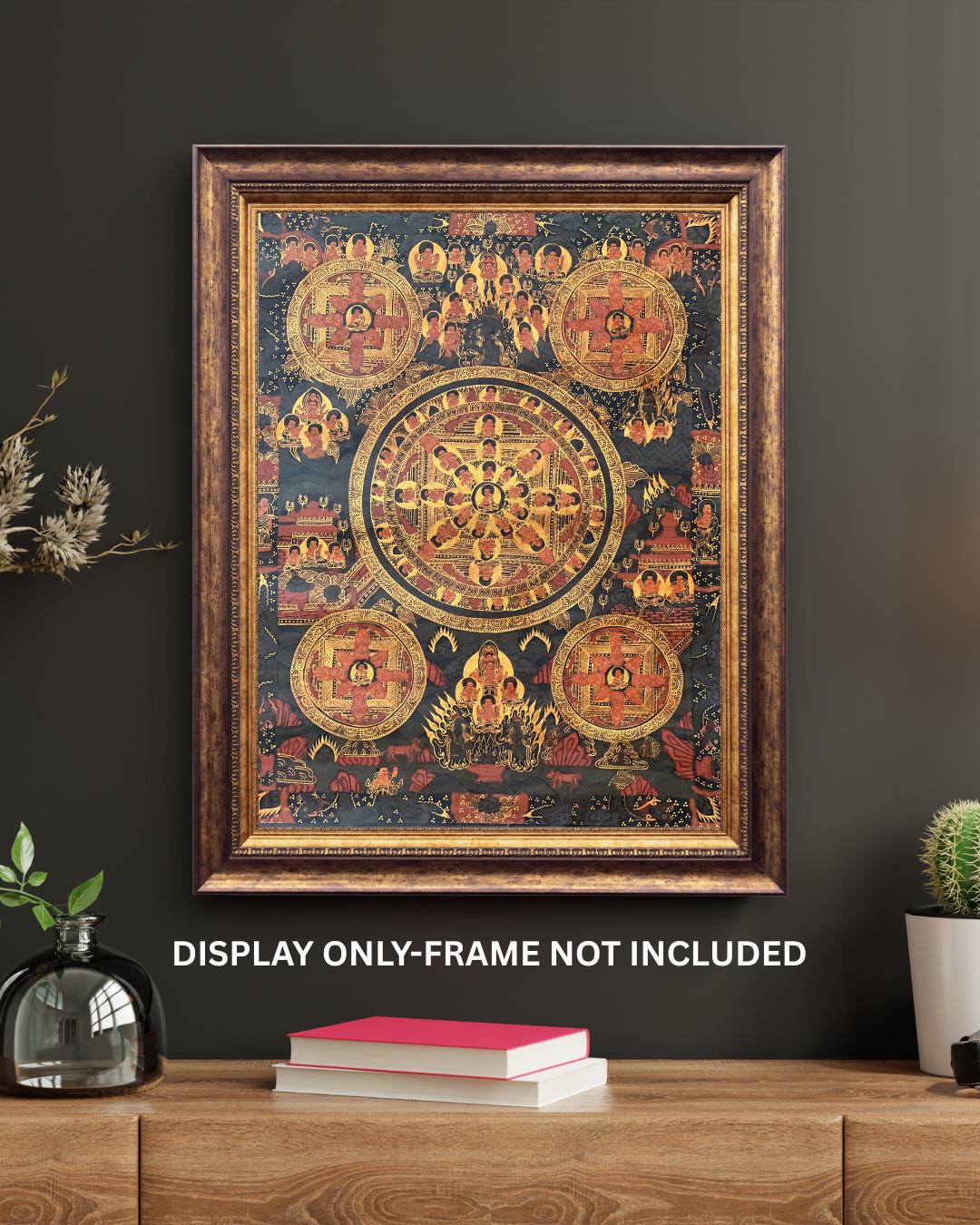 Semi-Old Oil Varnished Big Circle Buddha Life Mandala Thangka | Bhavacakra Mandala | Tibetan Buddhist Art