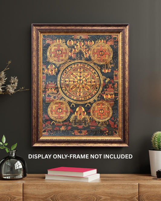 Semi-Old Oil Varnished Big Circle Buddha Life Mandala Thangka | Bhavacakra Mandala | Tibetan Buddhist Art