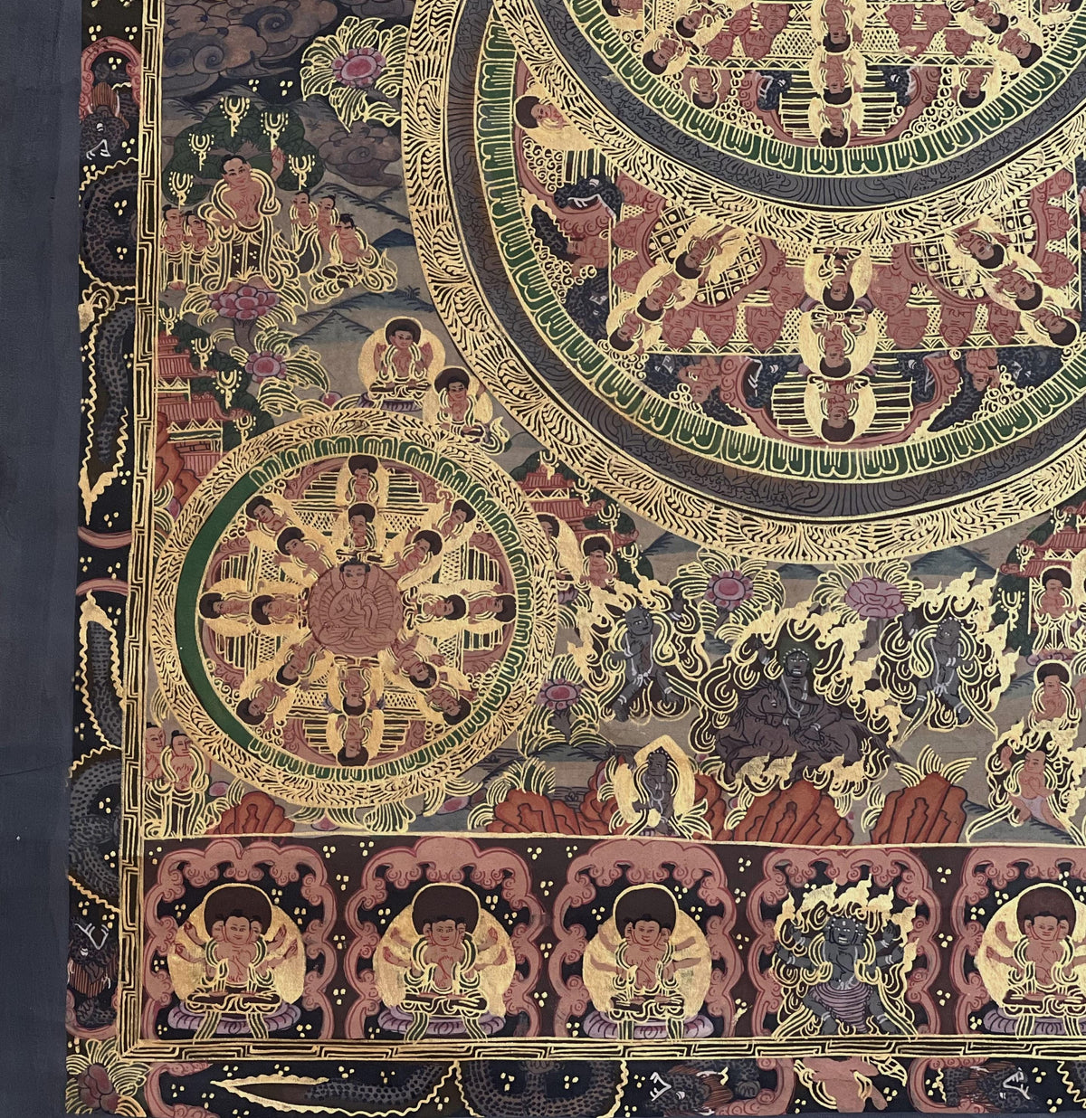 Pancha Buddha Mandala Tibetan Thangka | Big Circle Five Buddha Painting | Master Quality Sacred Art