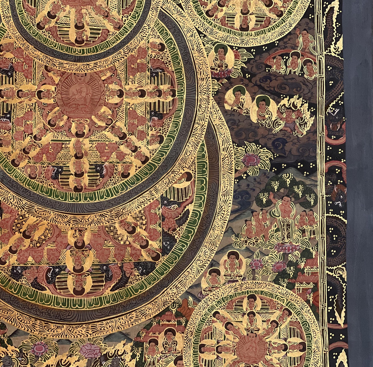 Pancha Buddha Mandala Tibetan Thangka | Big Circle Five Buddha Painting | Master Quality Sacred Art