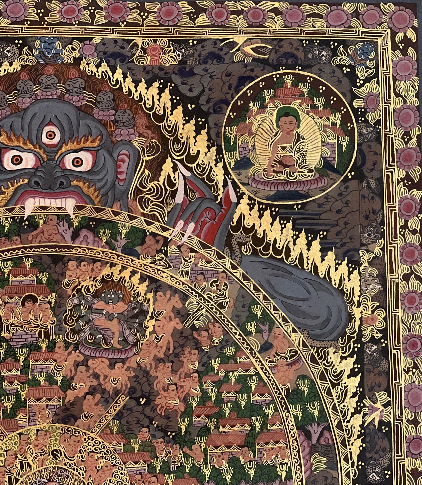 Wheel of Life Large Thangka Painting | Oil Varnished Bhavacakra Mandala