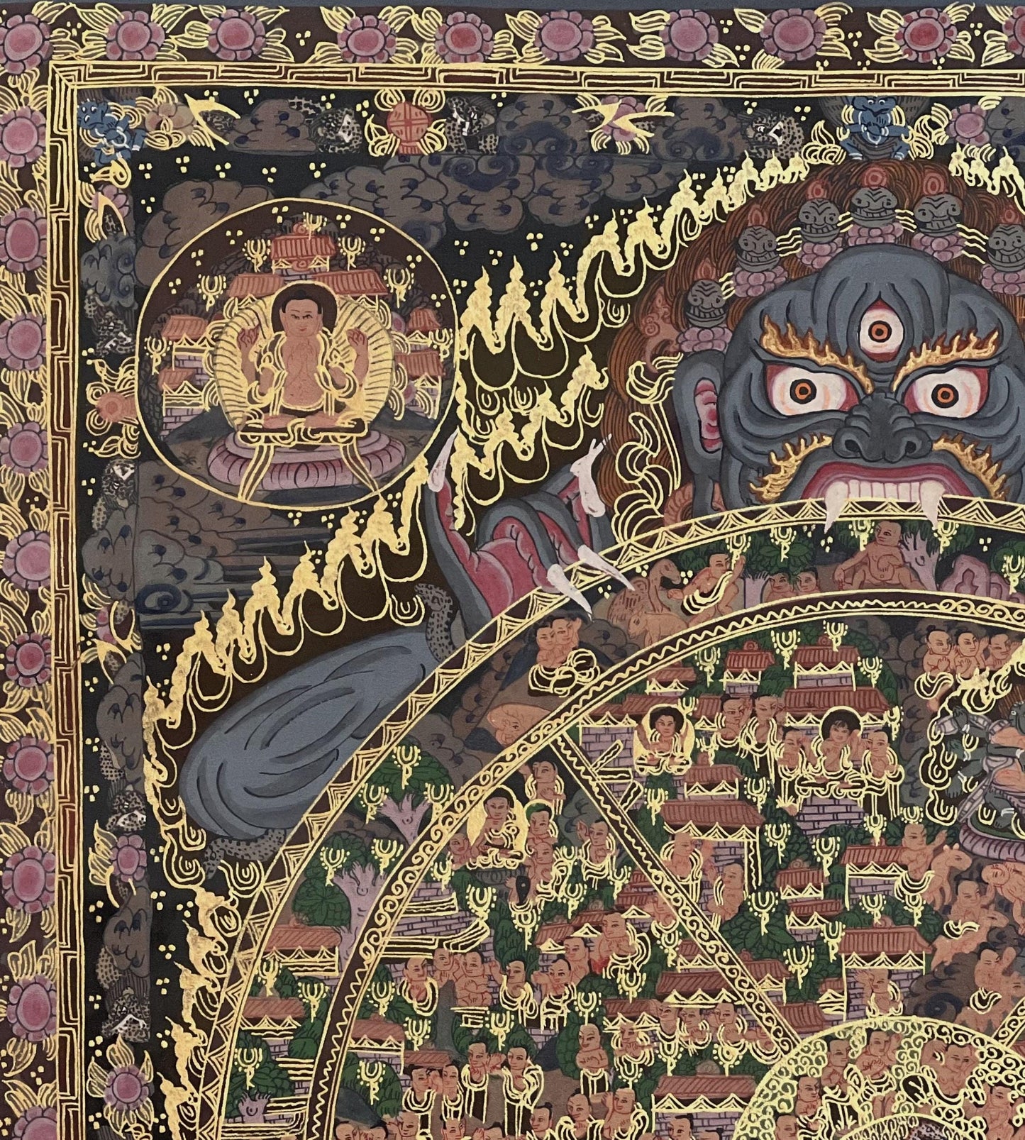 Wheel of Life Large Thangka Painting | Oil Varnished Bhavacakra Mandala