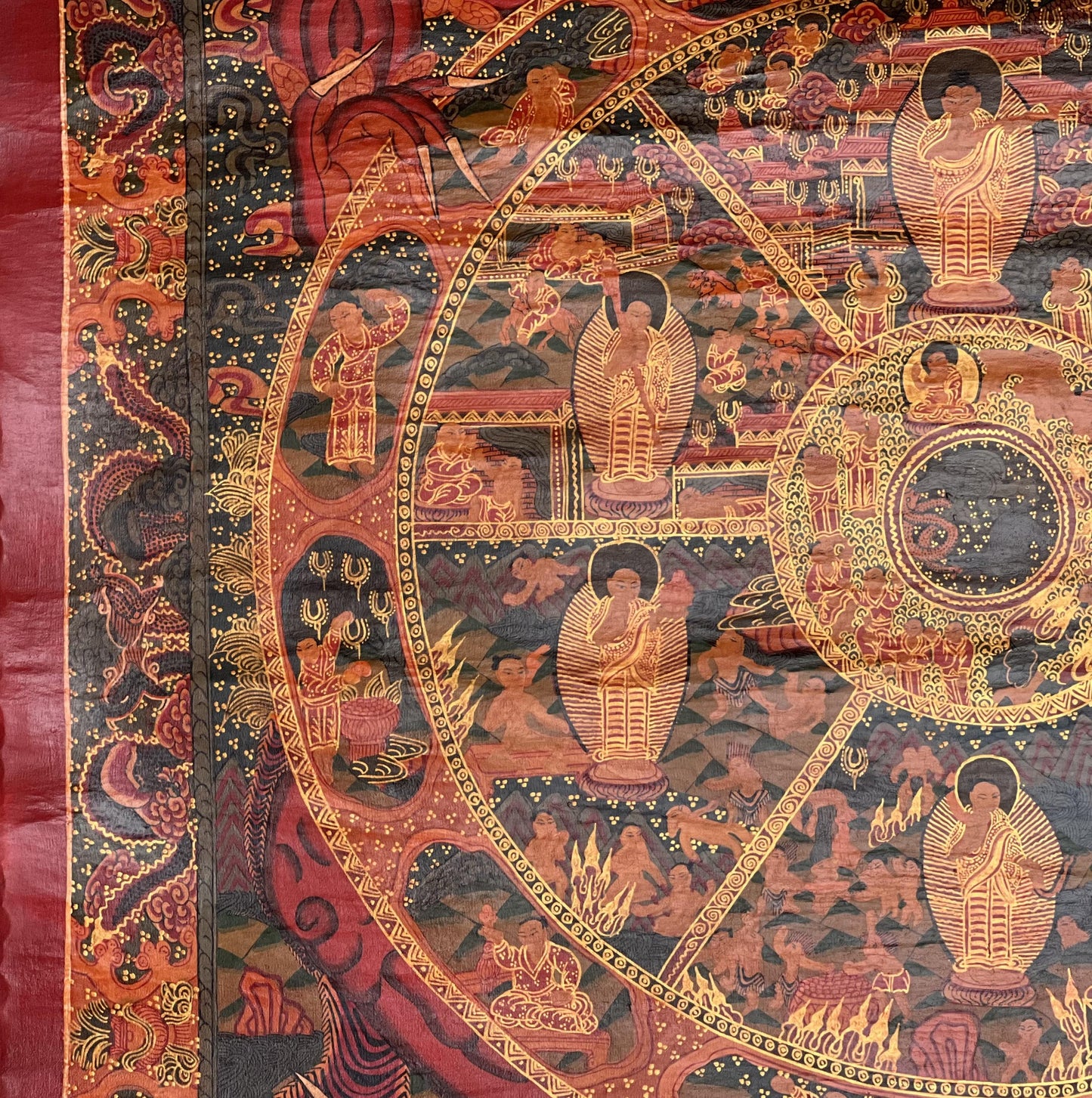 Wheel of Life Thangka | Hand-Painted Tibetan Buddhist Mandala Art  |  Oil Varnished
