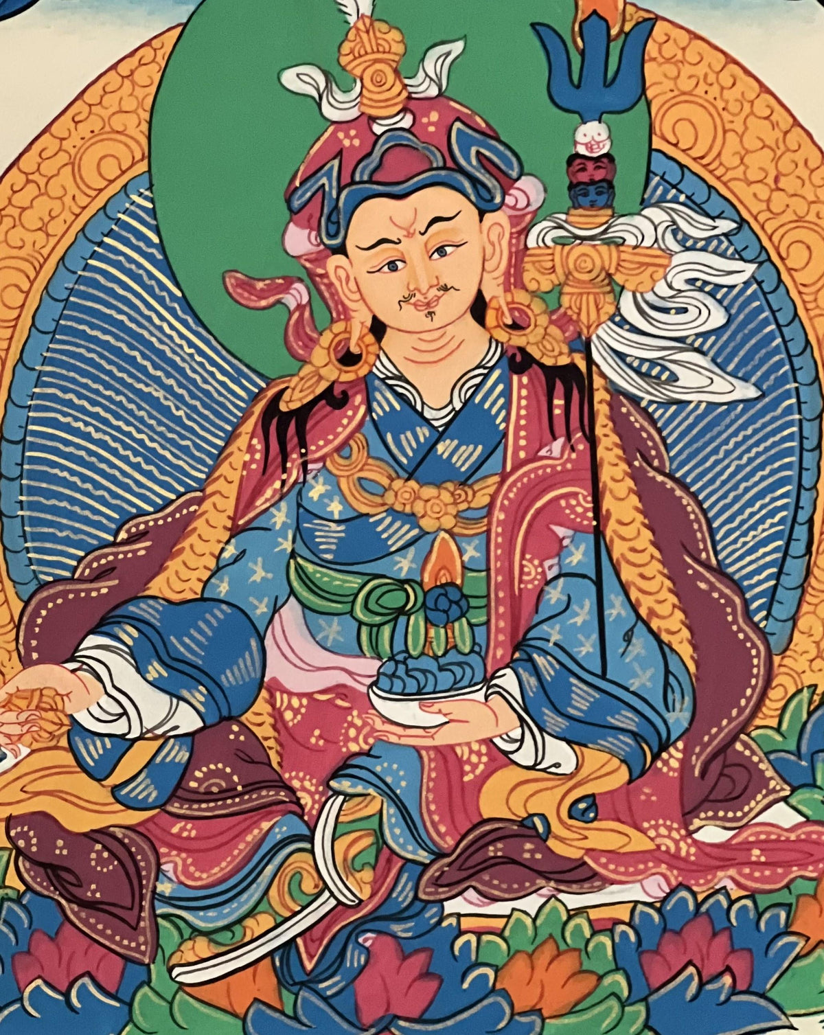 Padmasambhava Guru Rinpoche Thangka Painting | Tibetan Buddhist Art | Silk Brocade Wall Hanging