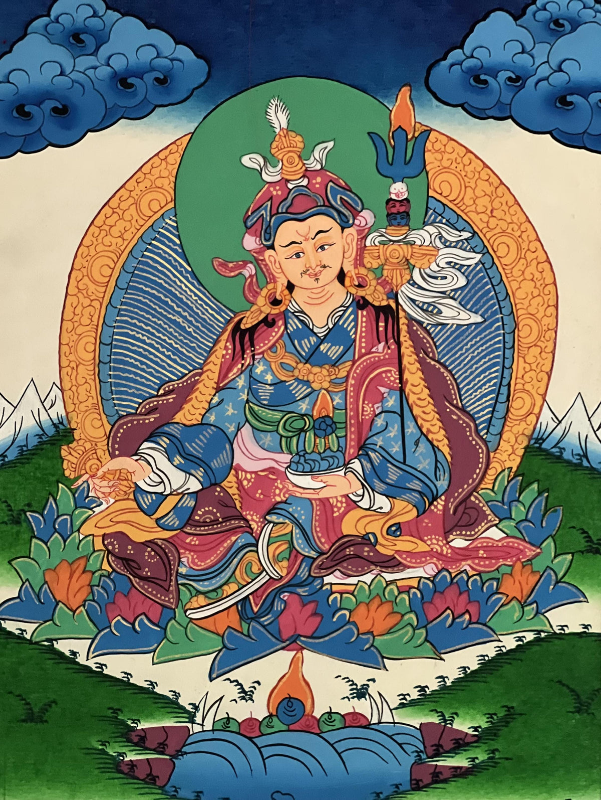 Padmasambhava Guru Rinpoche Thangka Painting | Tibetan Buddhist Art | Silk Brocade Wall Hanging