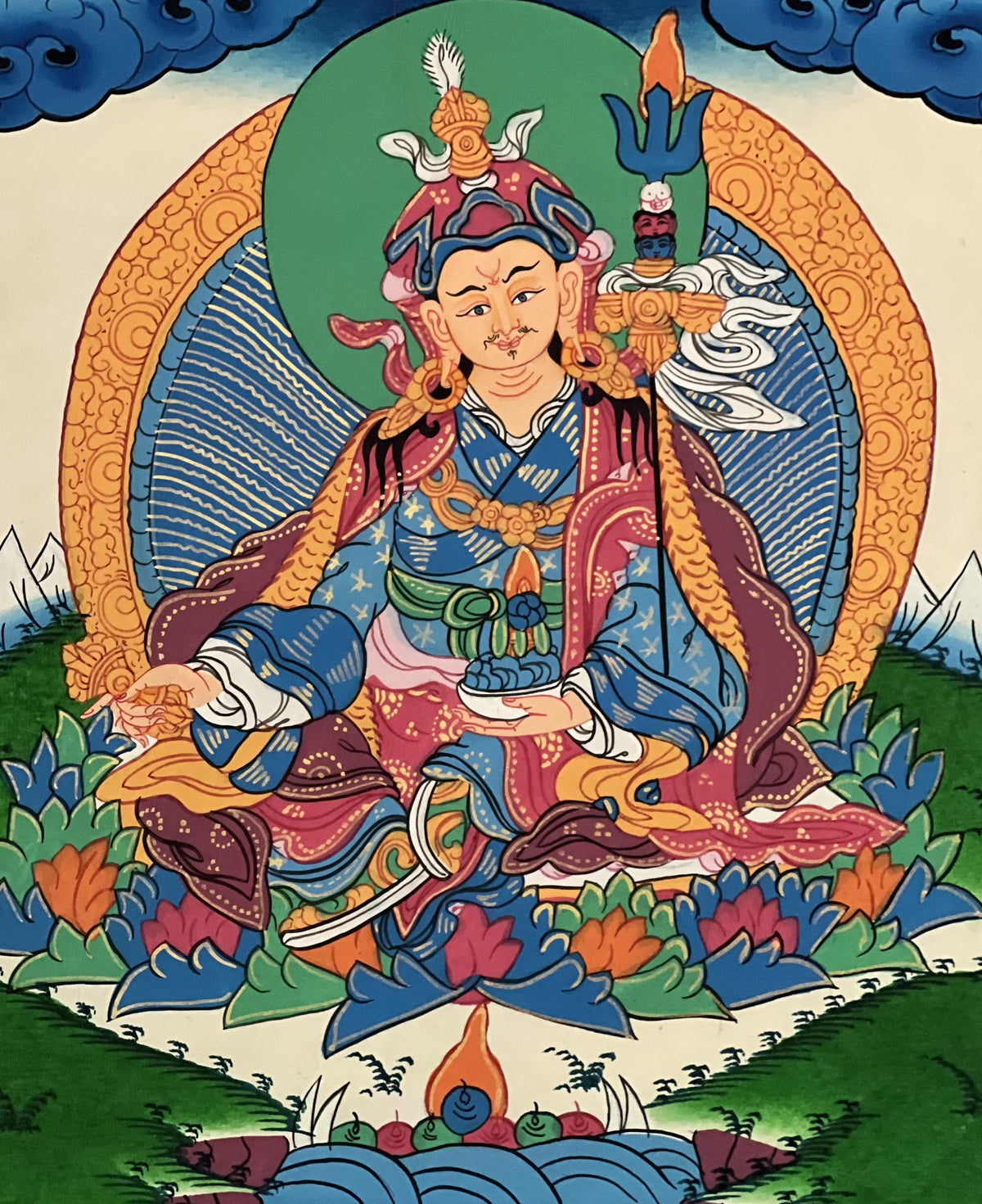 Padmasambhava Guru Rinpoche Thangka Painting | Tibetan Buddhist Art | Silk Brocade Wall Hanging