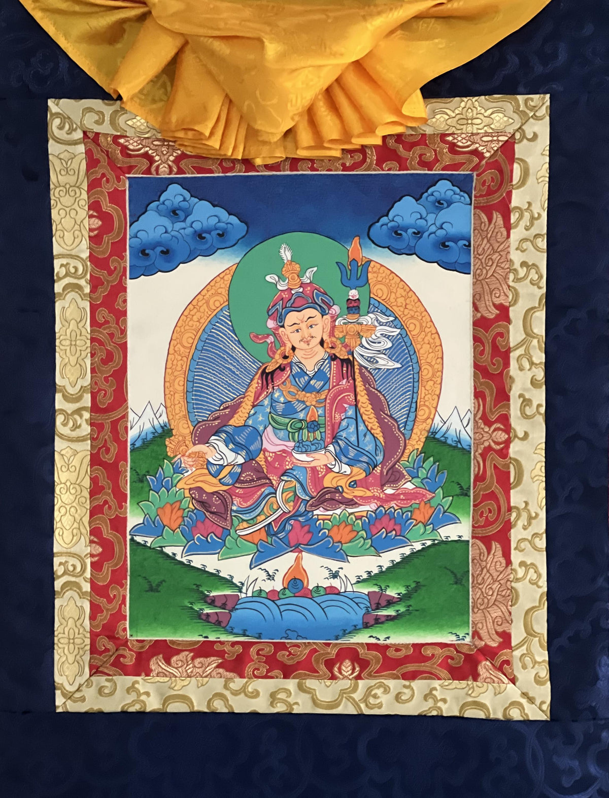 Padmasambhava Guru Rinpoche Thangka Painting | Tibetan Buddhist Art | Silk Brocade Wall Hanging