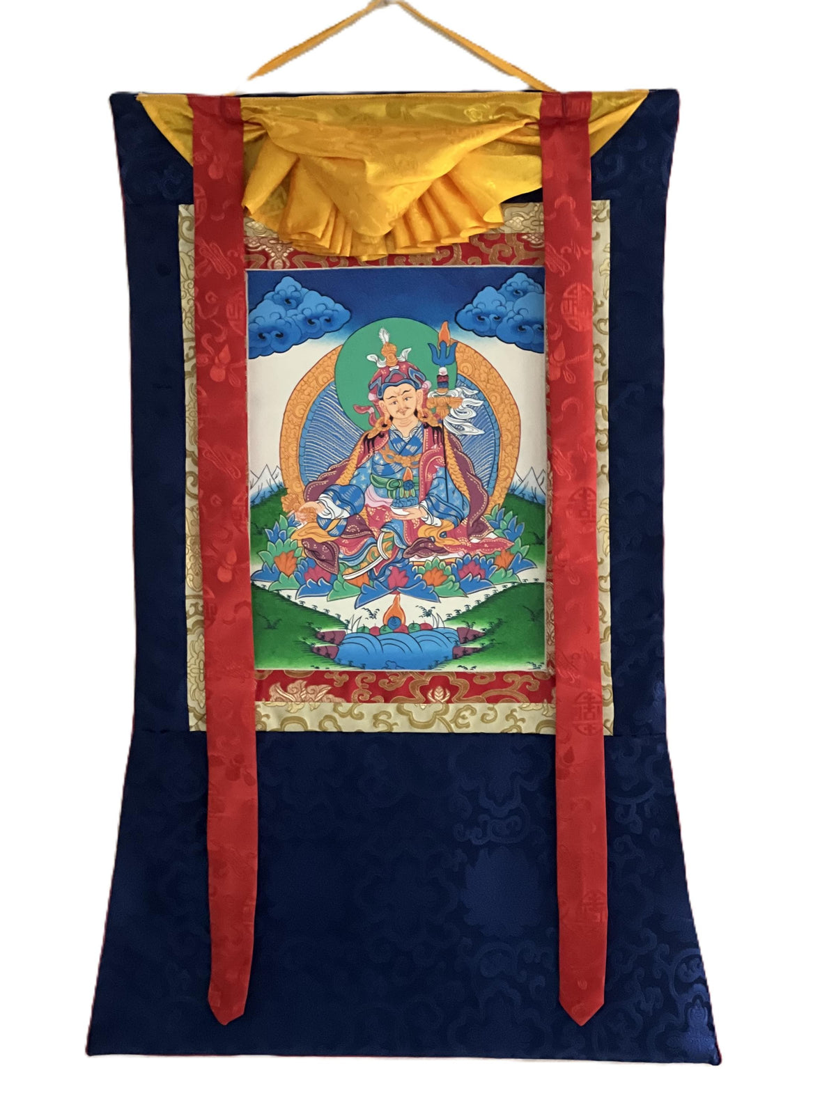 Padmasambhava Guru Rinpoche Thangka Painting | Tibetan Buddhist Art | Silk Brocade Wall Hanging