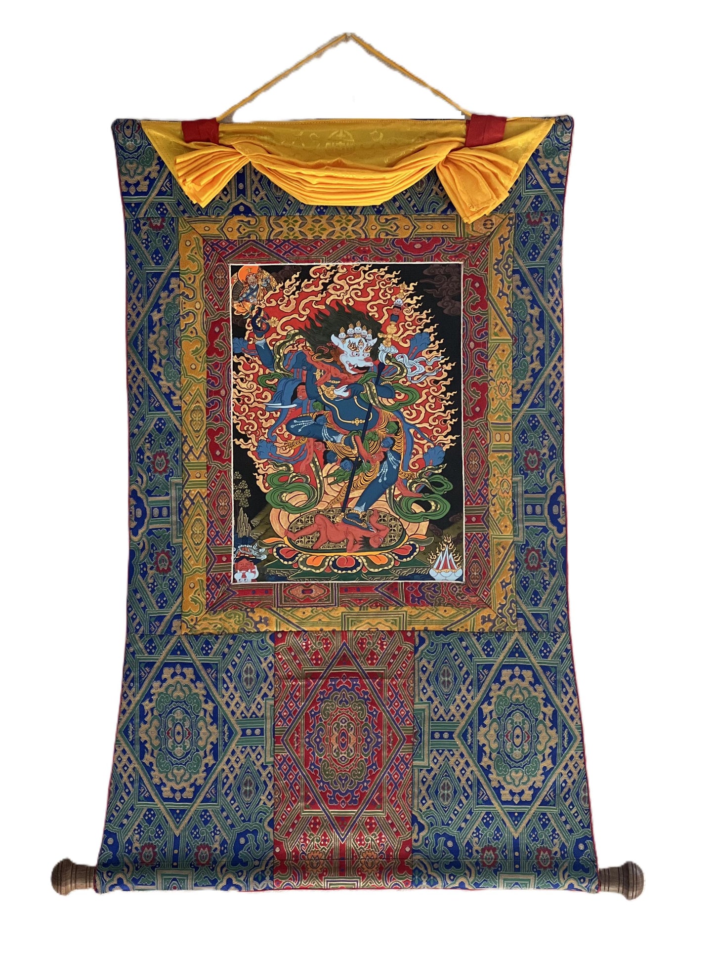 Original Hand-Painted Simhamukhi Vajrayogini Thangka | Lion-Faced Dakini Tibetan Buddhist Art | Masterpiece  with Silk Brocade