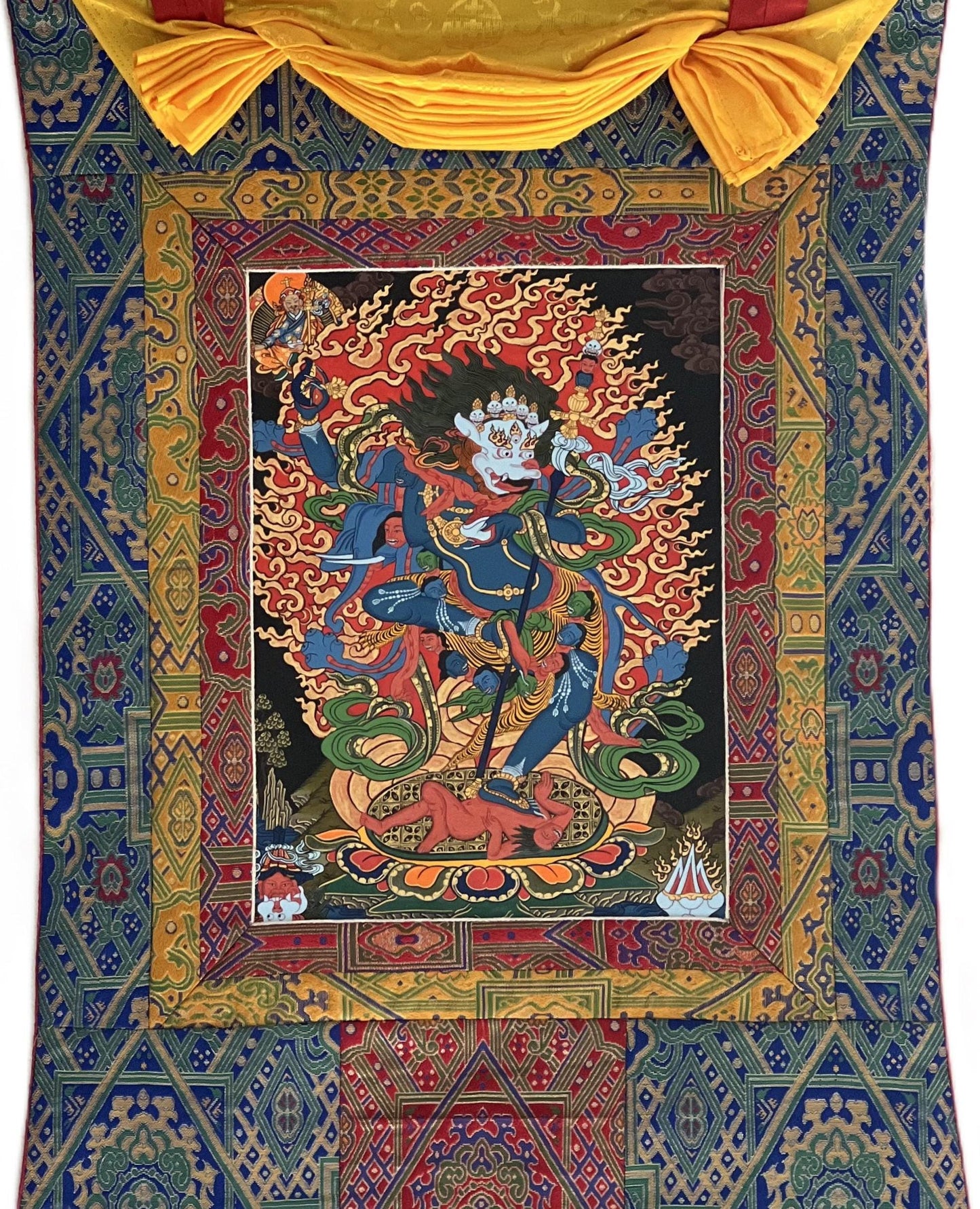 Original Hand-Painted Simhamukhi Vajrayogini Thangka | Lion-Faced Dakini Tibetan Buddhist Art | Masterpiece  with Silk Brocade