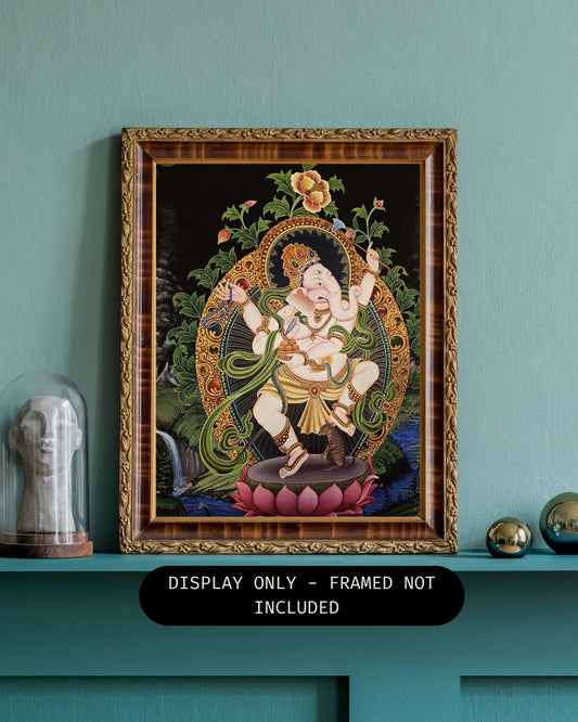 Original Hand-Painted Ganesh Newari Paubha Style Thangka – The Remover of Obstacles | Hindu Art
