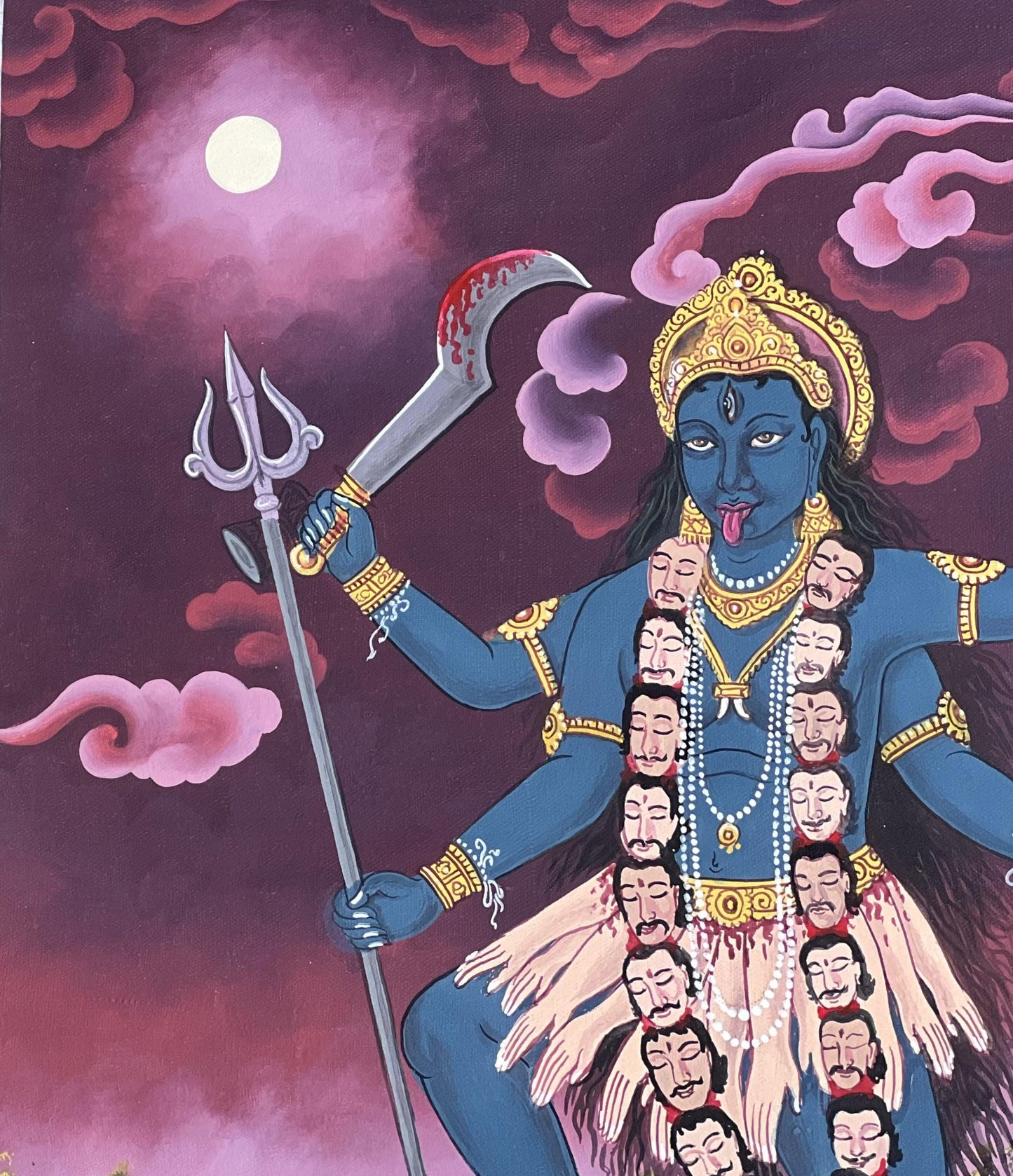 Hand-Painted Mahakali Thangka Art | Nepalese Hindu Goddess Painting