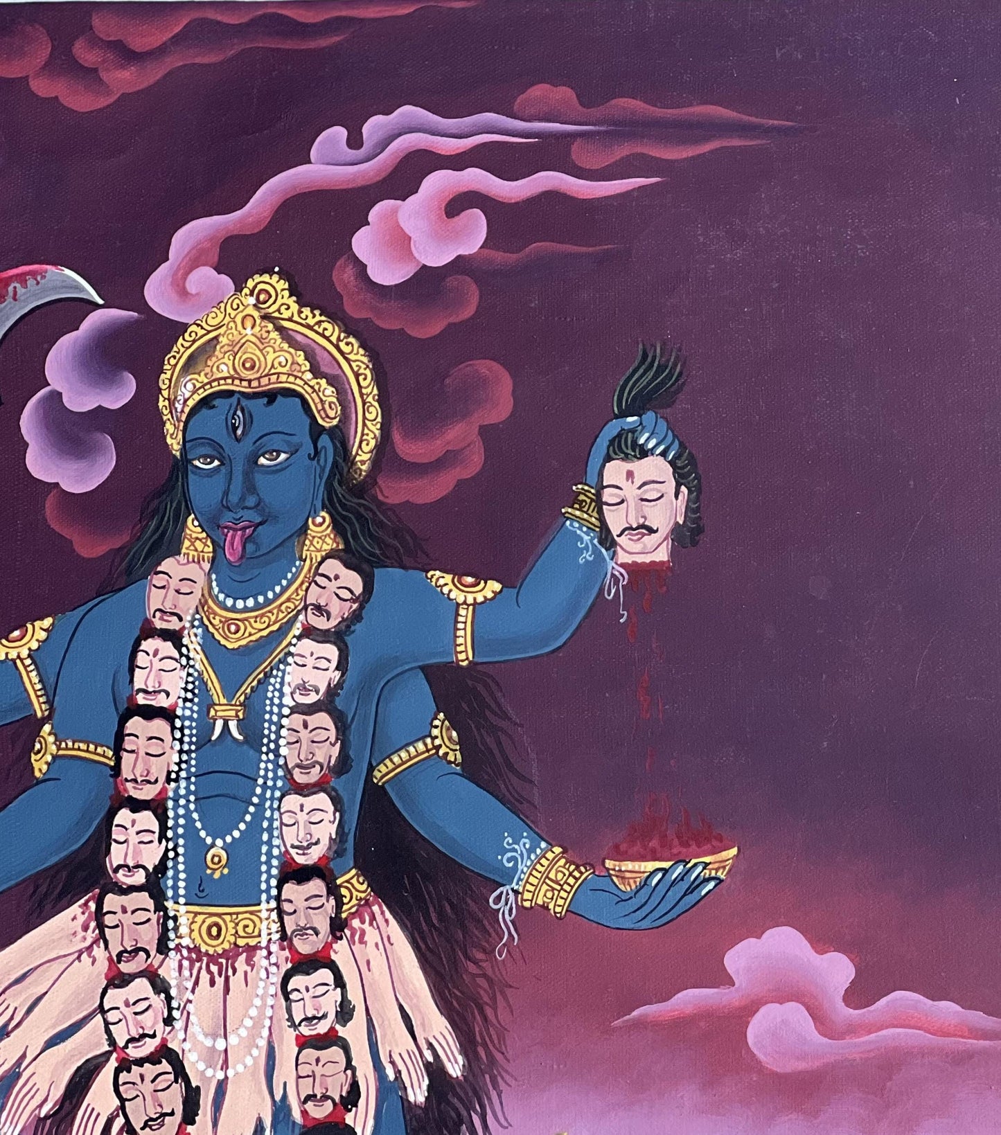 Hand-Painted Mahakali Thangka Art | Nepalese Hindu Goddess Painting