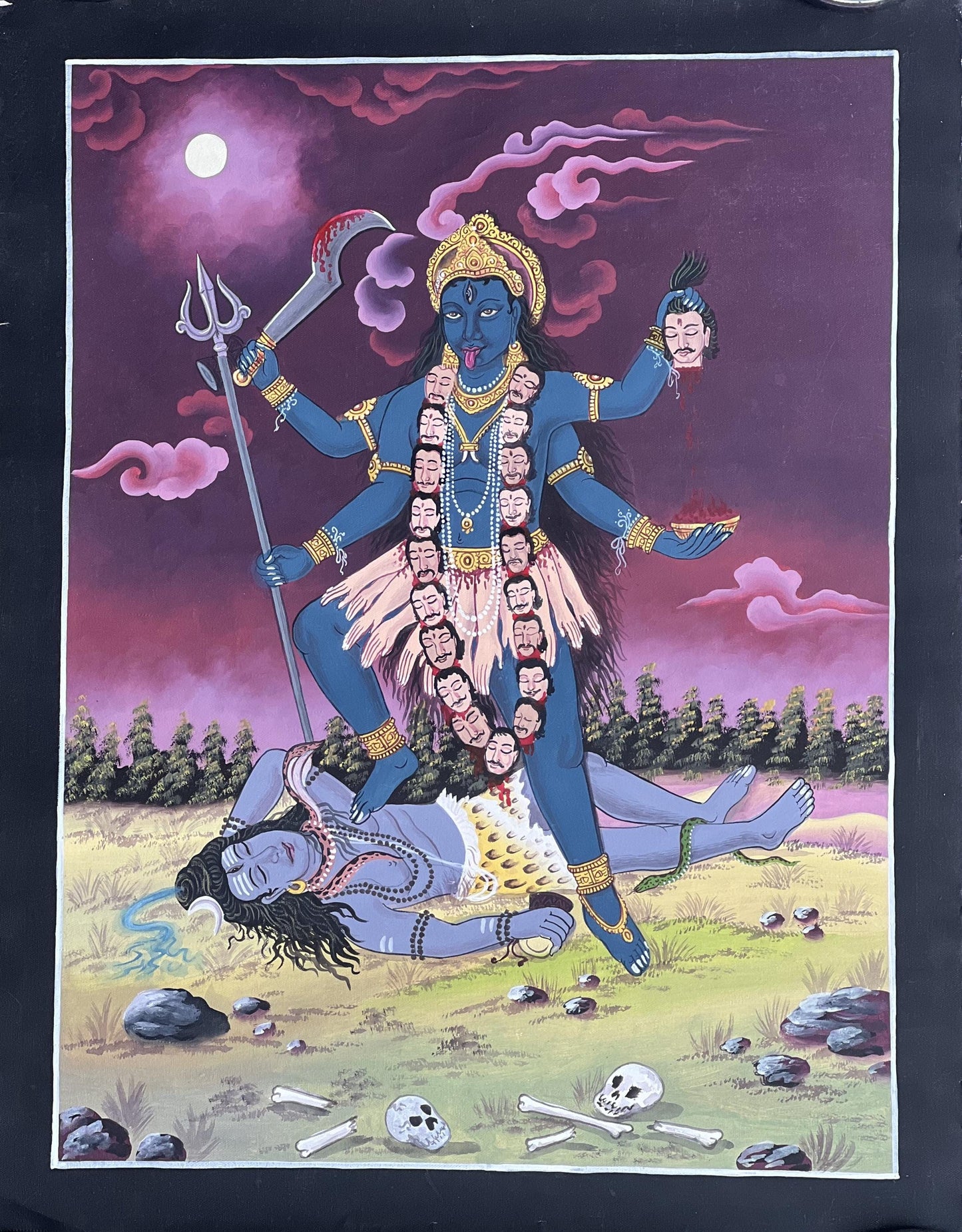Hand-Painted Mahakali Thangka Art | Nepalese Hindu Goddess Painting