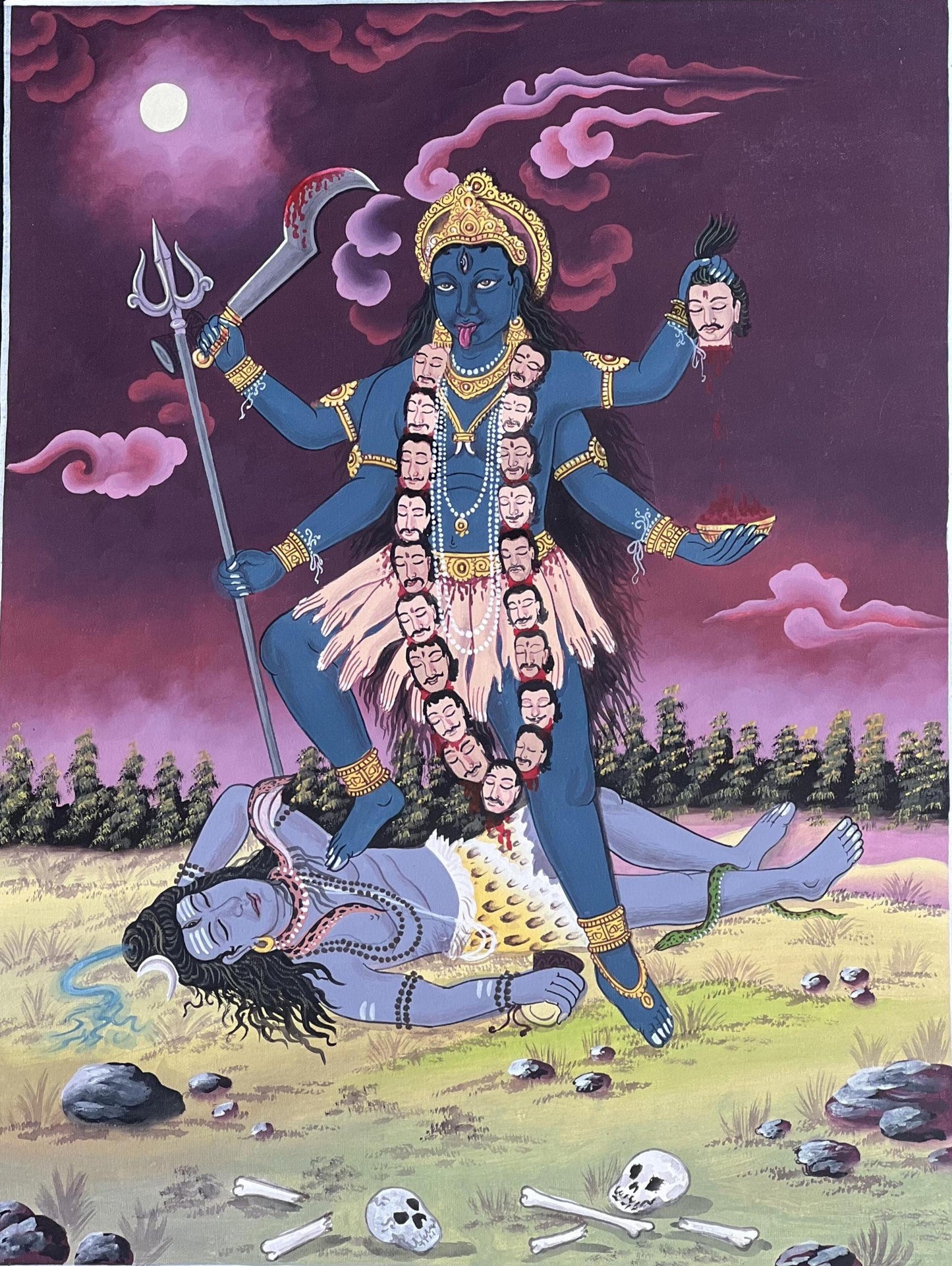 Hand-Painted Mahakali Thangka Art | Nepalese Hindu Goddess Painting